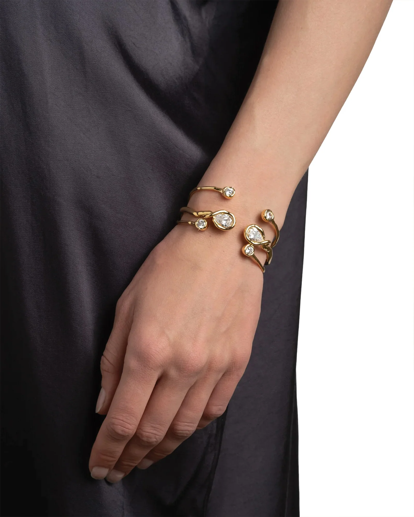 Asterales Crystal Capped Hinge Cuff Bracelet - Image 2