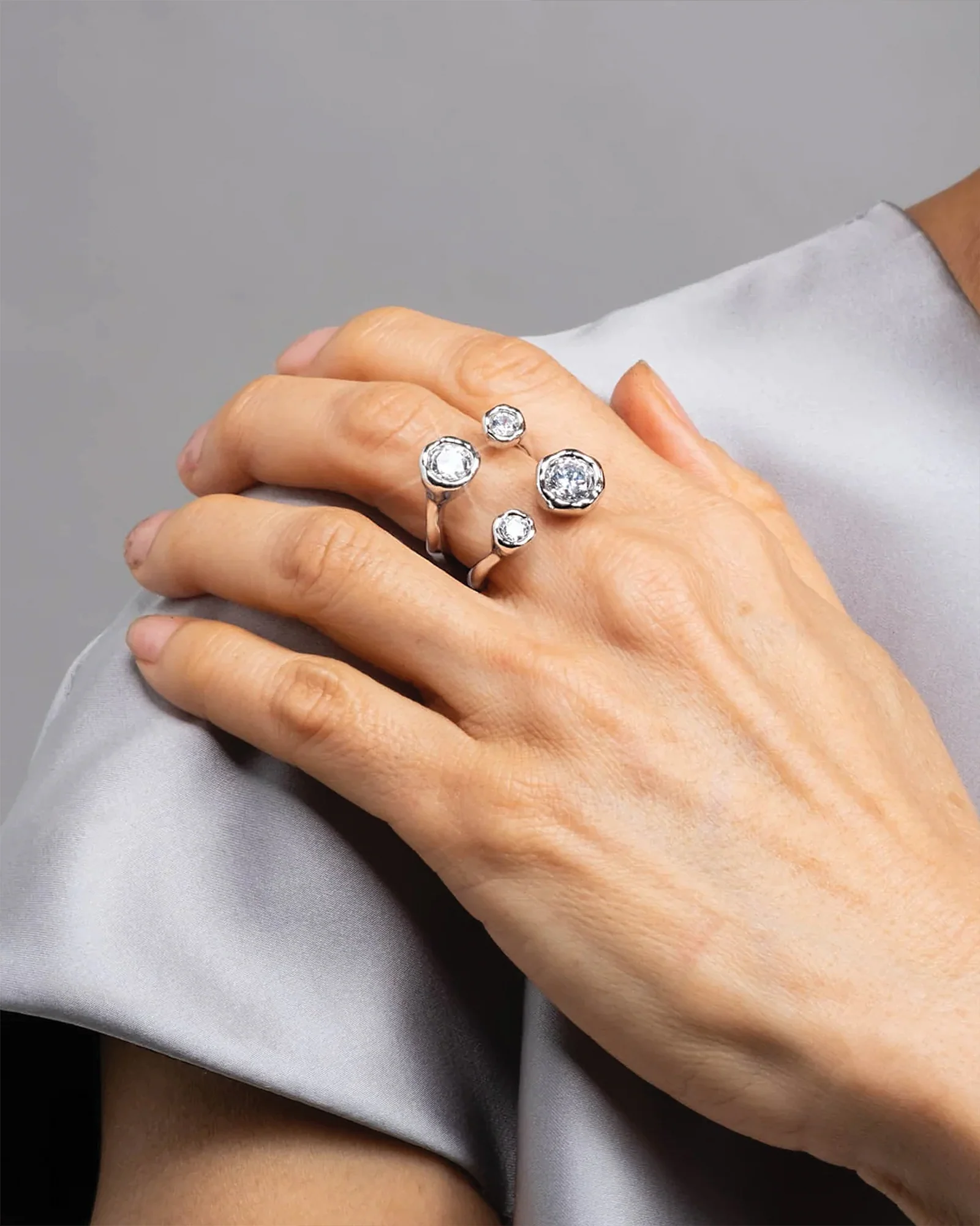 Asterales Silver CZ Open Ring - Image 2