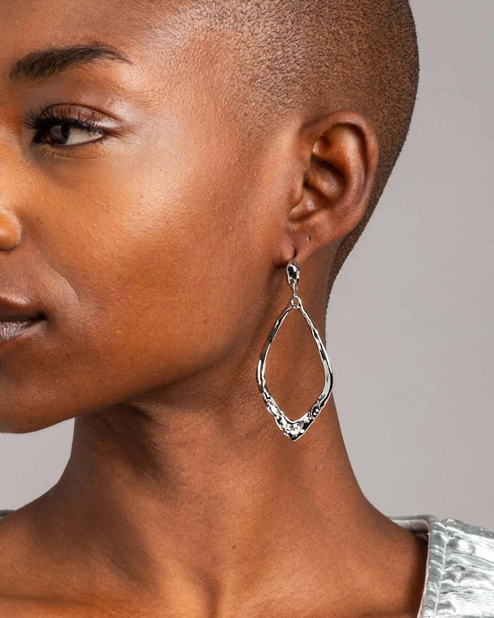 Brut Silver Open Oval Leverback Earrings - Image 2