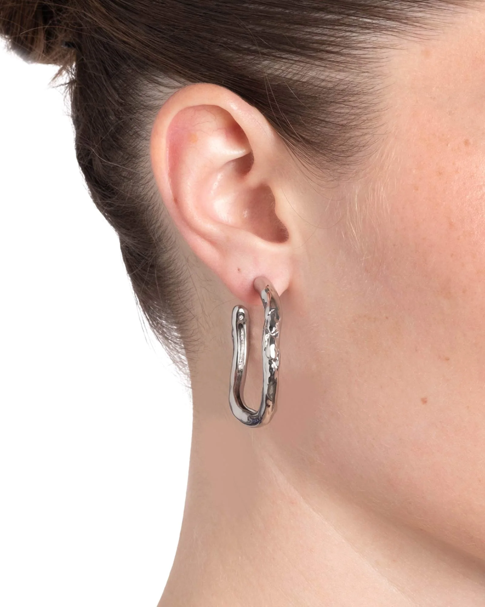 Brut Silver Tube Hoop Earrings - Image 2