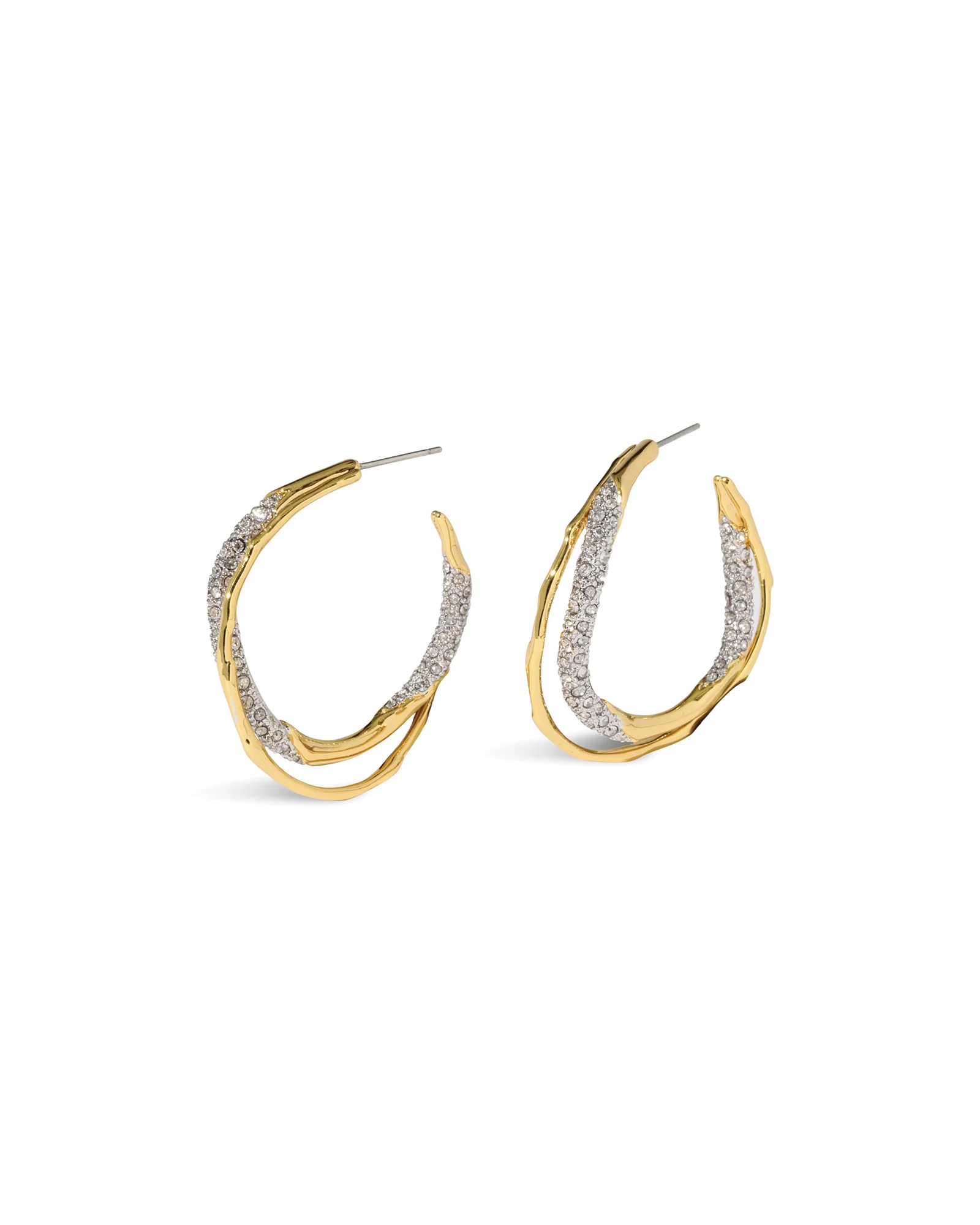 Solanales Gold Crystal Twist Hoop Earrings