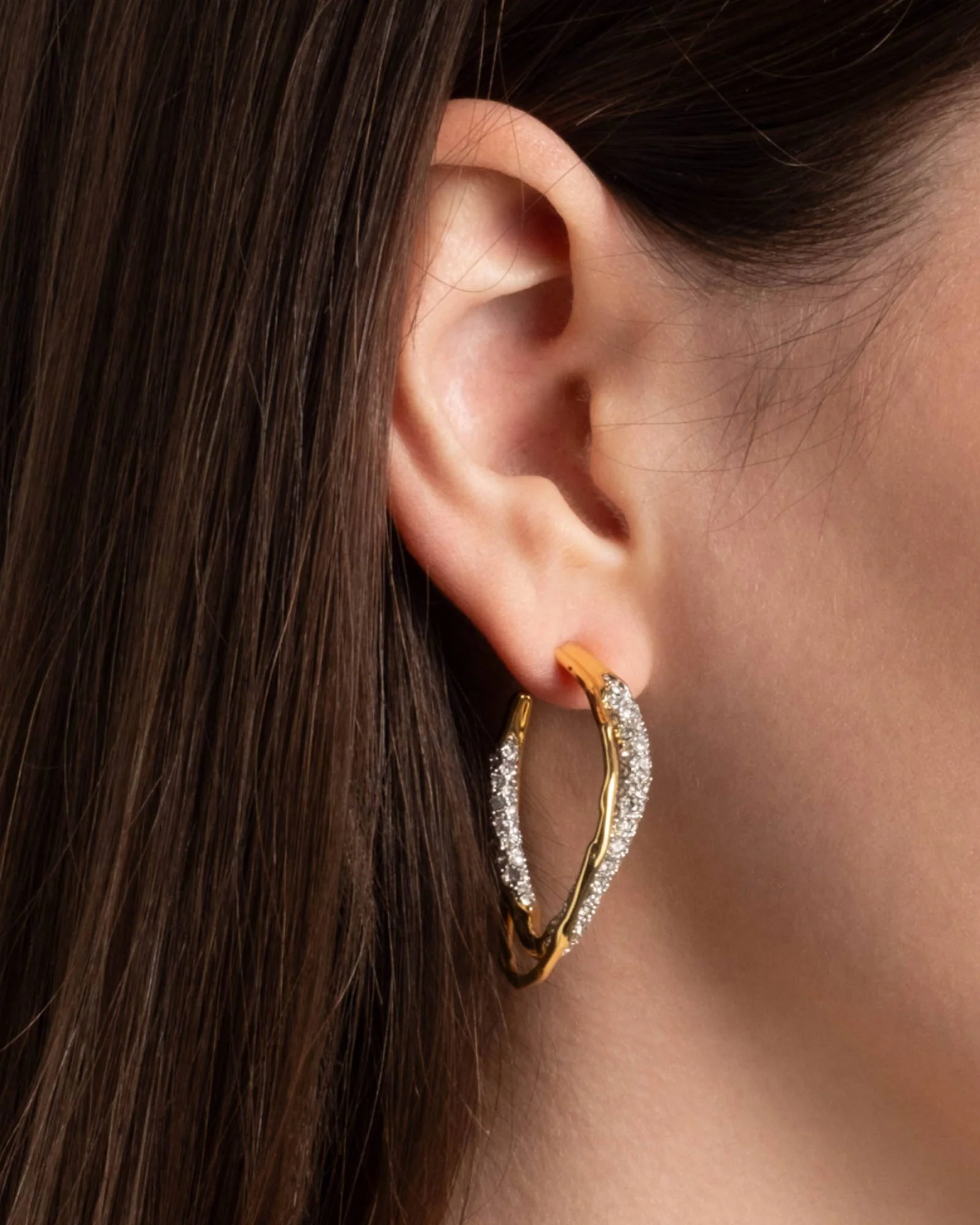Solanales Gold Crystal Twist Hoop Earrings - Image 2
