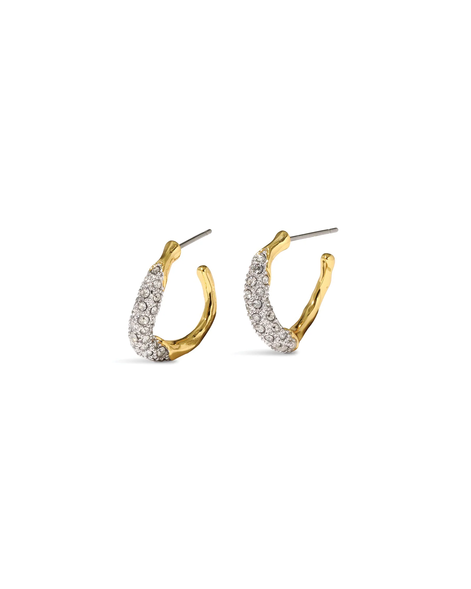 Solanales Gold Crystal Twist Mini Hoop Earrings