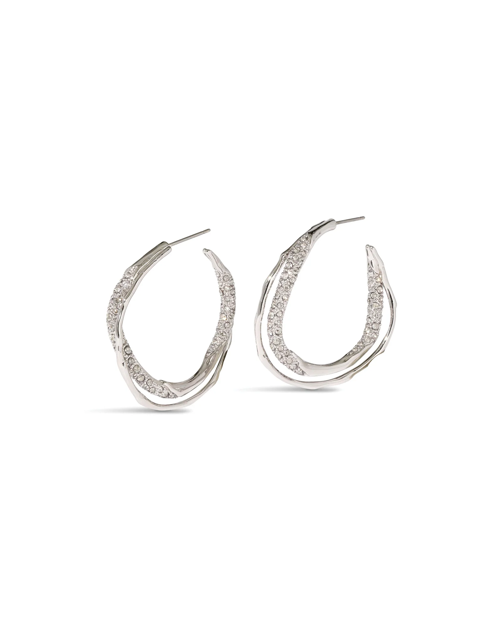 Solanales Silver Crystal Twist Hoop Earrings
