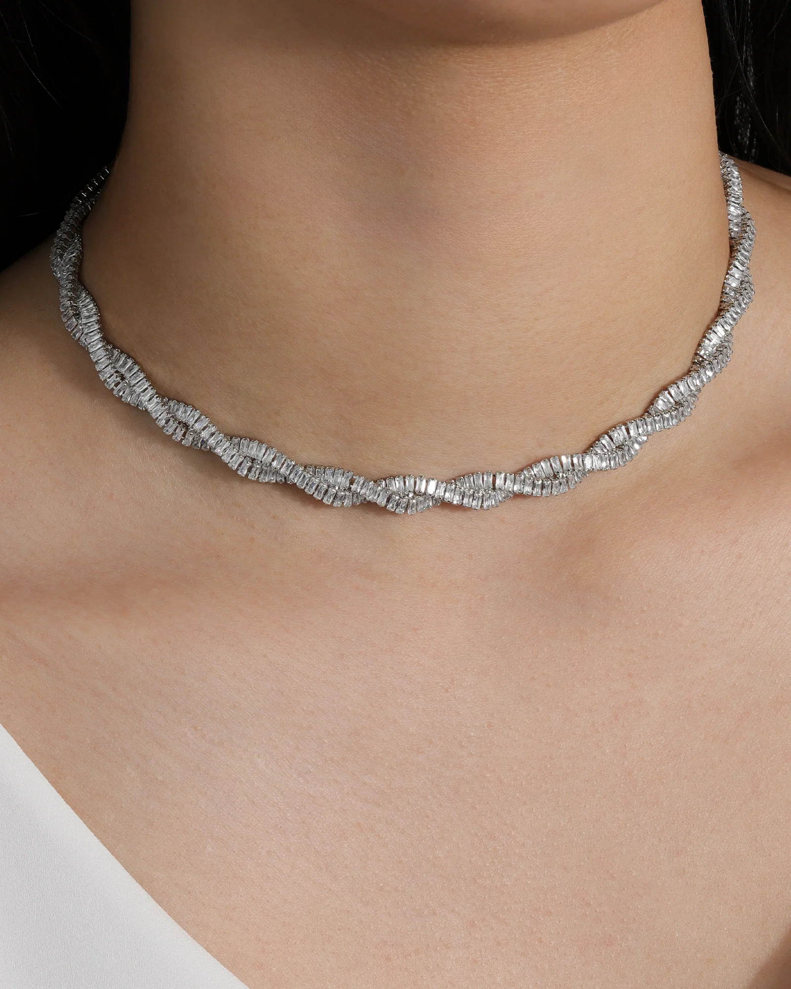 Baguette Two Row Twist Necklace - Image 2