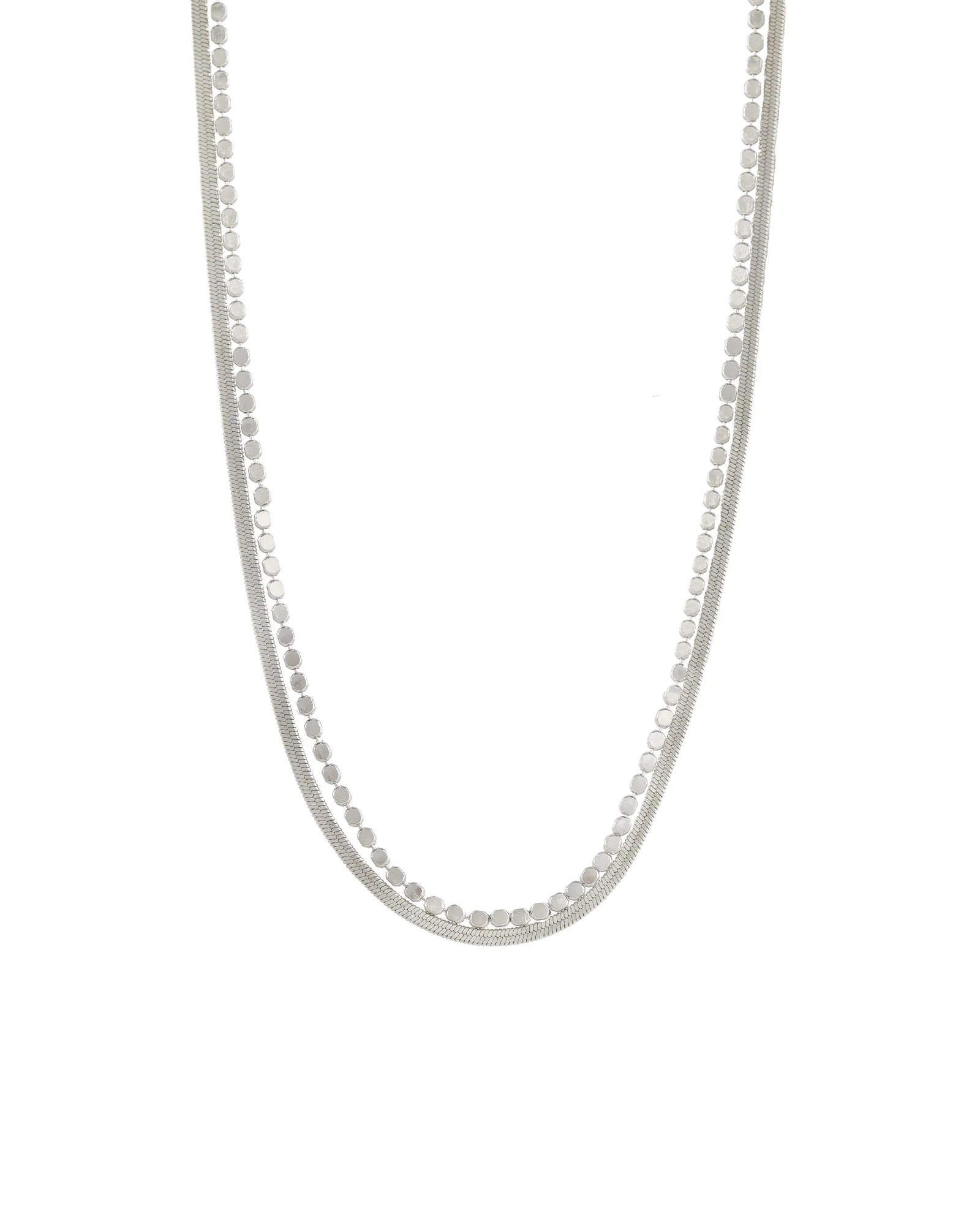 2 Row Herringbone Disc Necklace