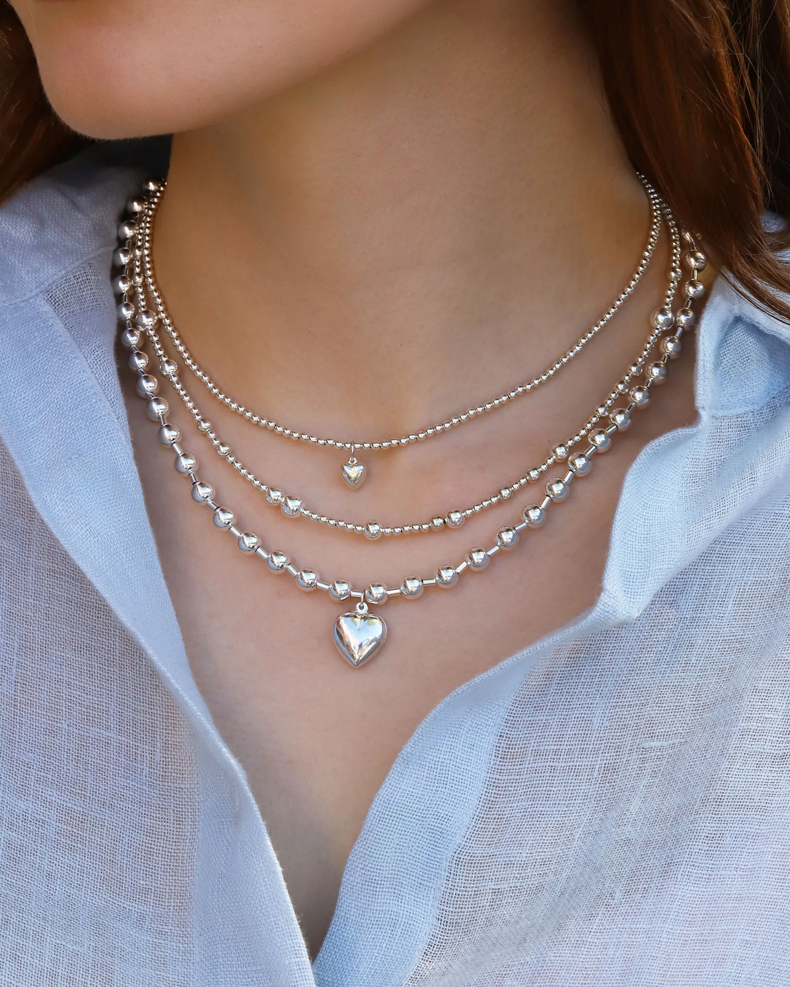 Puffy Heart Beaded Necklace | 2.5mm - Image 2