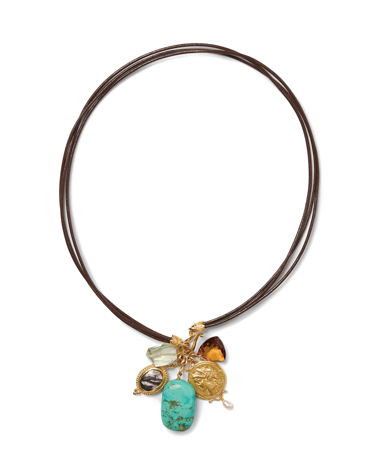 Traveler Leather Charm Necklace Turquoise