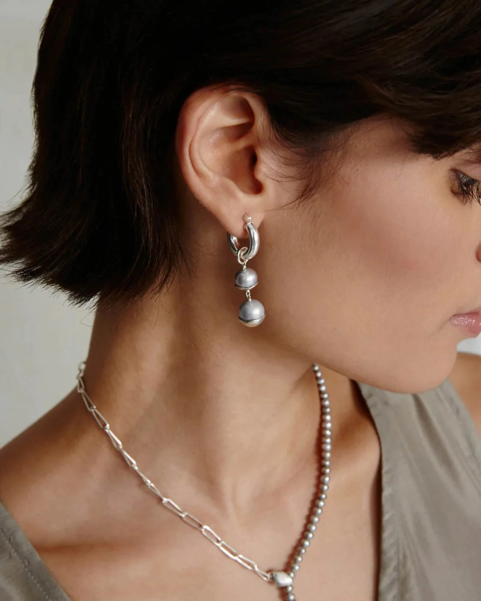 Silver Dipped Tiered Hoop Earrings - Image 2