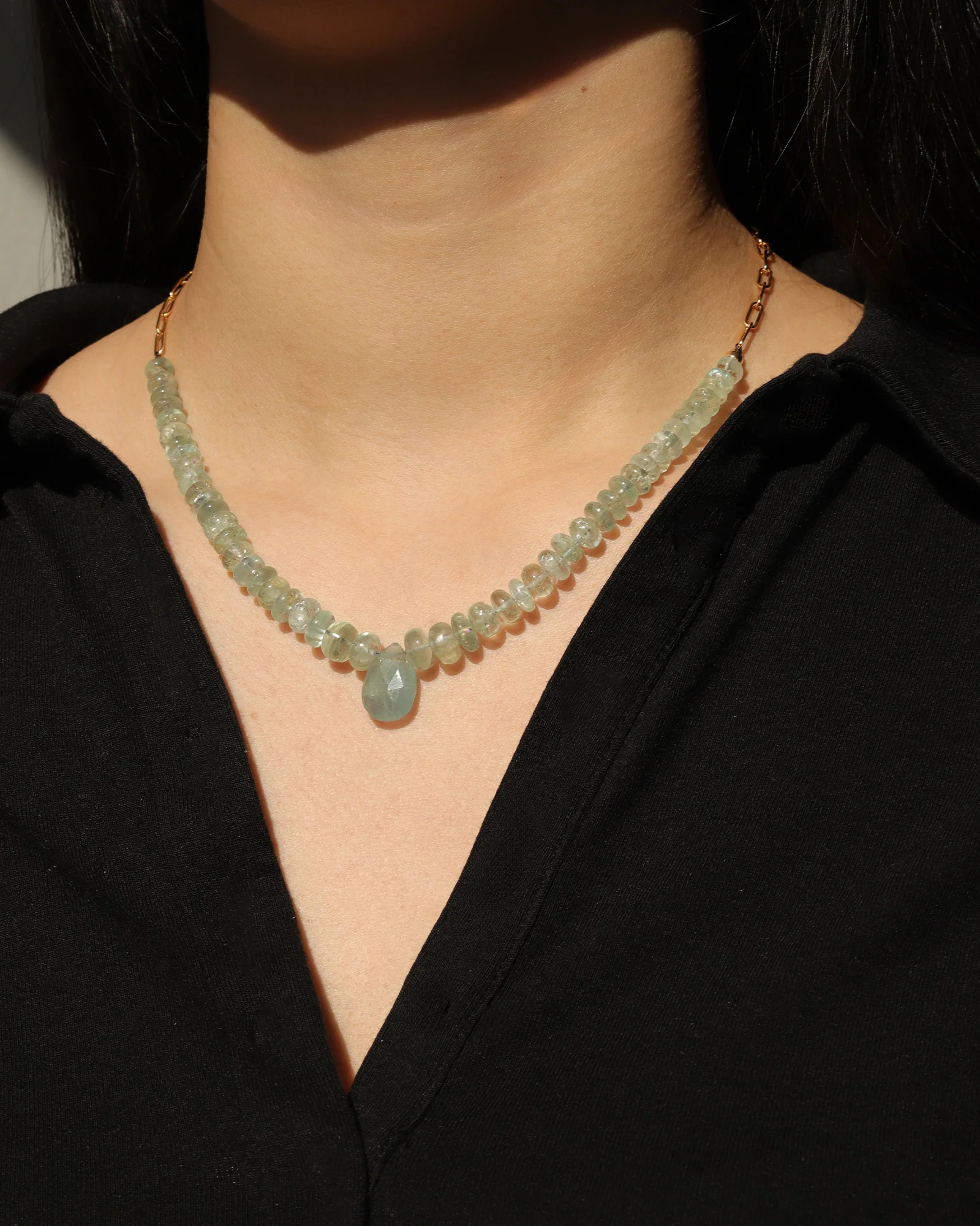 Gradual Aquamarine Pear Drop Paperclip Necklace - Image 2