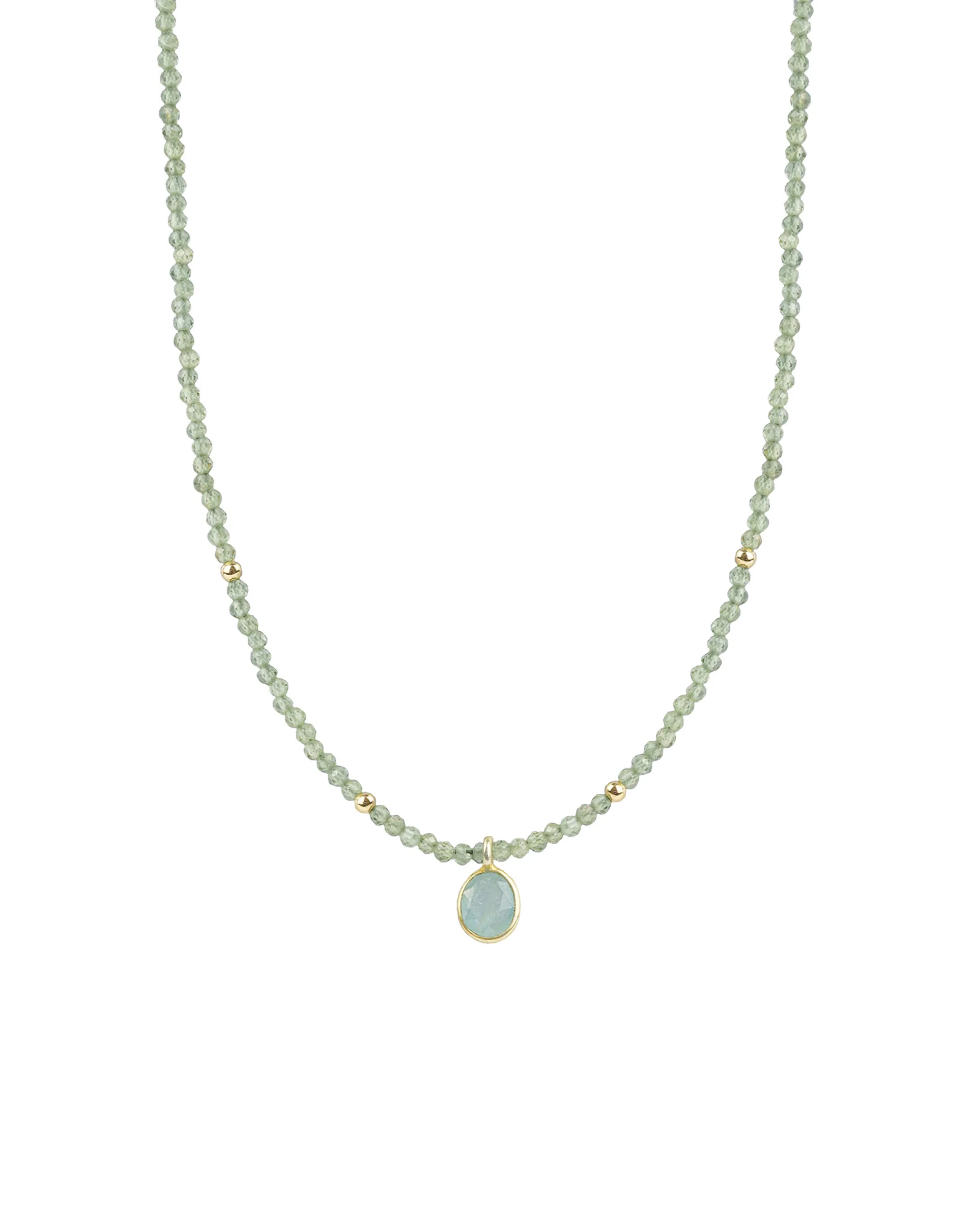 Green Apatite & Grandidierite Charm Beaded Necklace