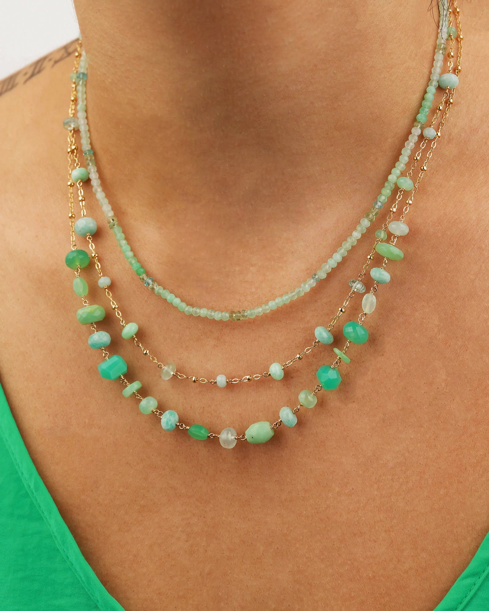 Green Mix Beaded Gemstone Necklace | 3mm - Image 2