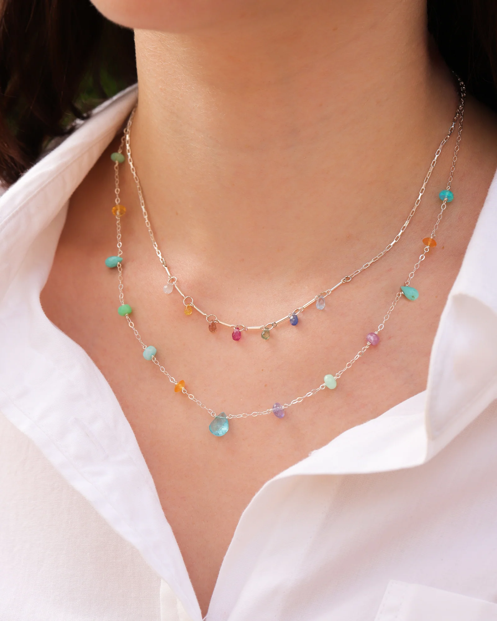 Mixed Teardrop Stone Chain Necklace - Image 2