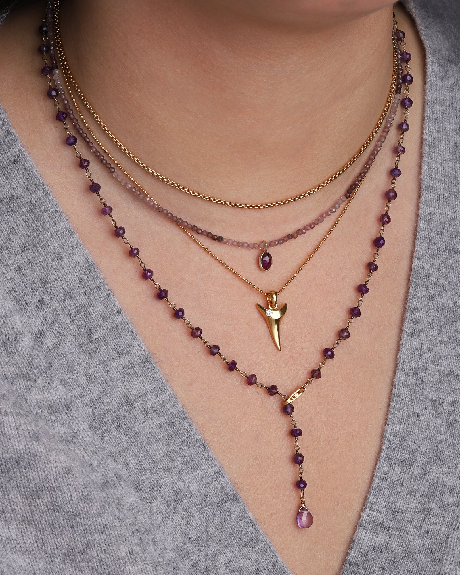 Purple Spinel & Amethyest Charm Beaded Necklace - Image 2