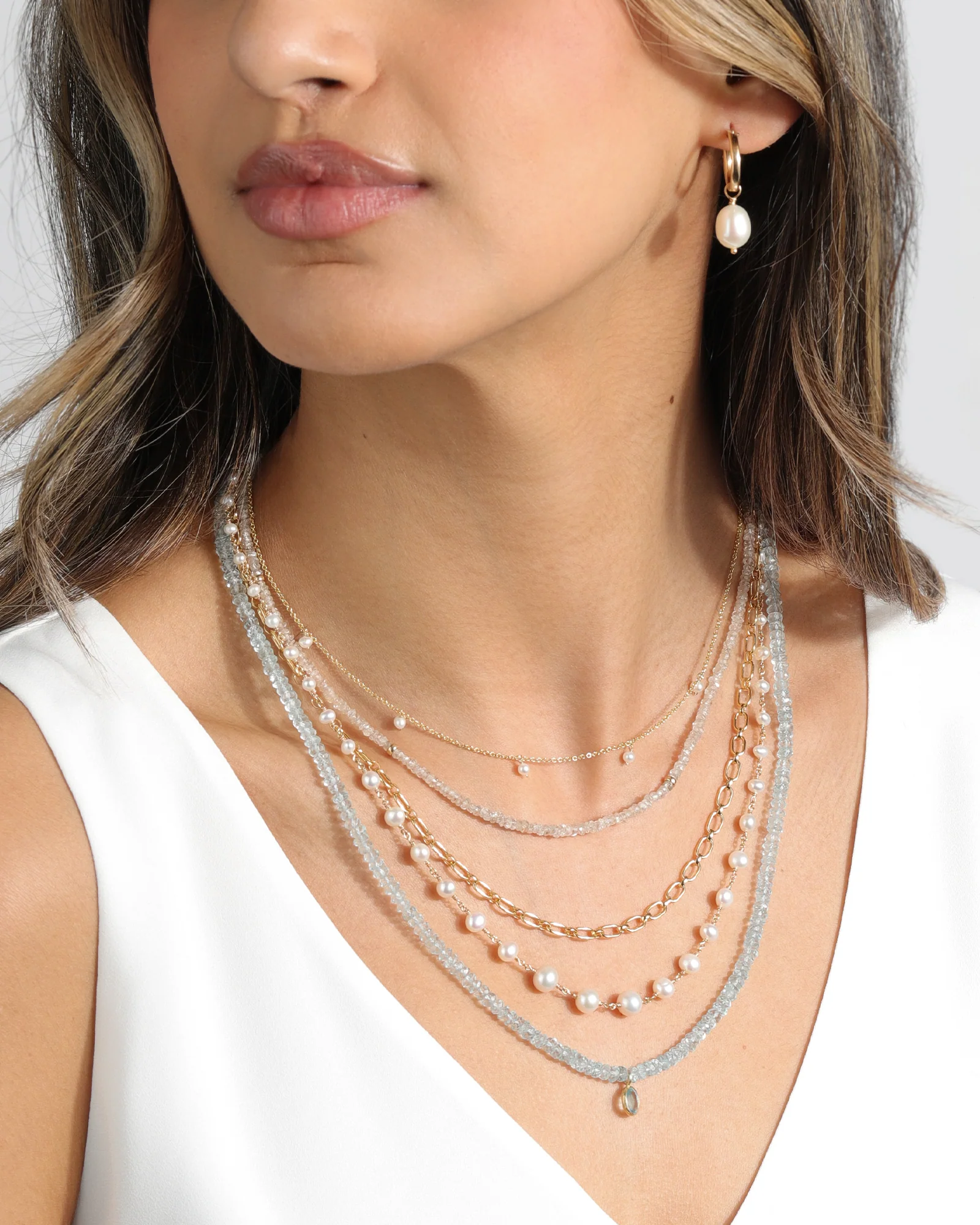 White Zircon Beaded Necklace - Image 3