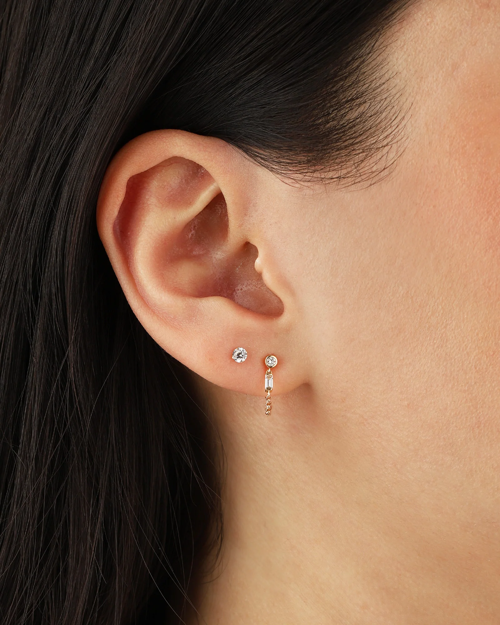 Baguette Diamond Chain Studs - Image 2
