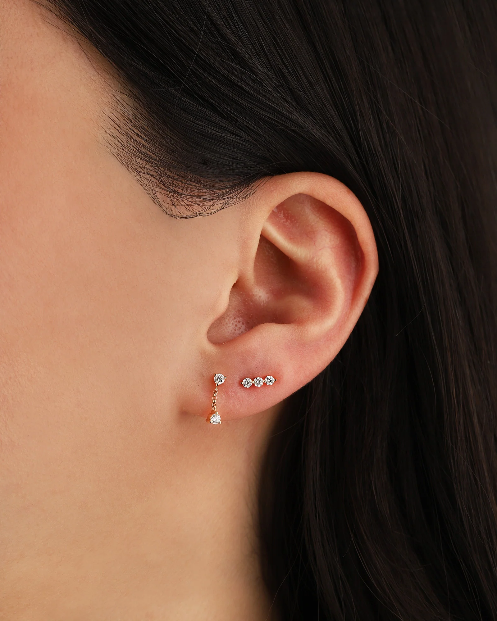 Double Diamond Chain Drop Studs - Image 2