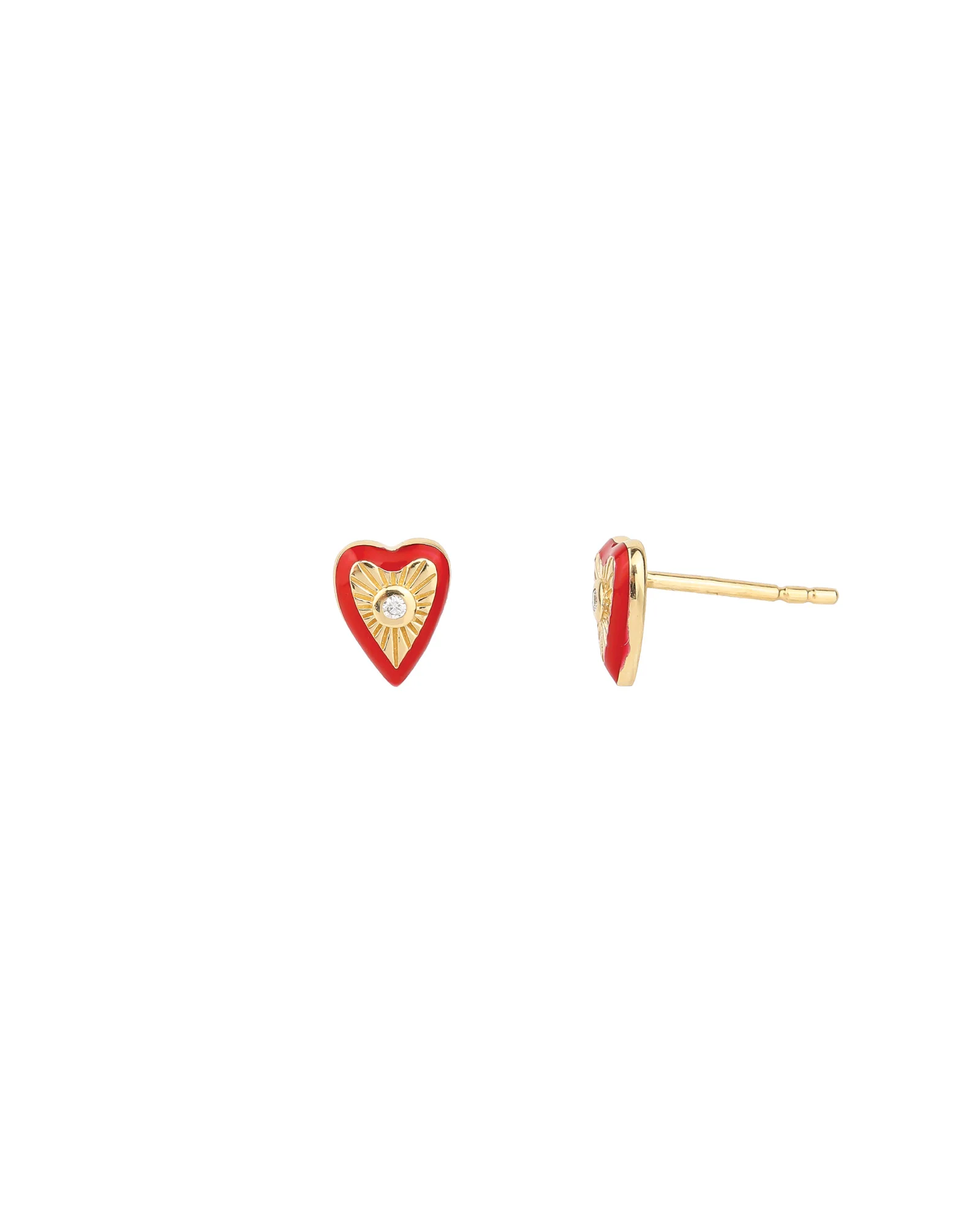 Enamel Diamond Heart Studs