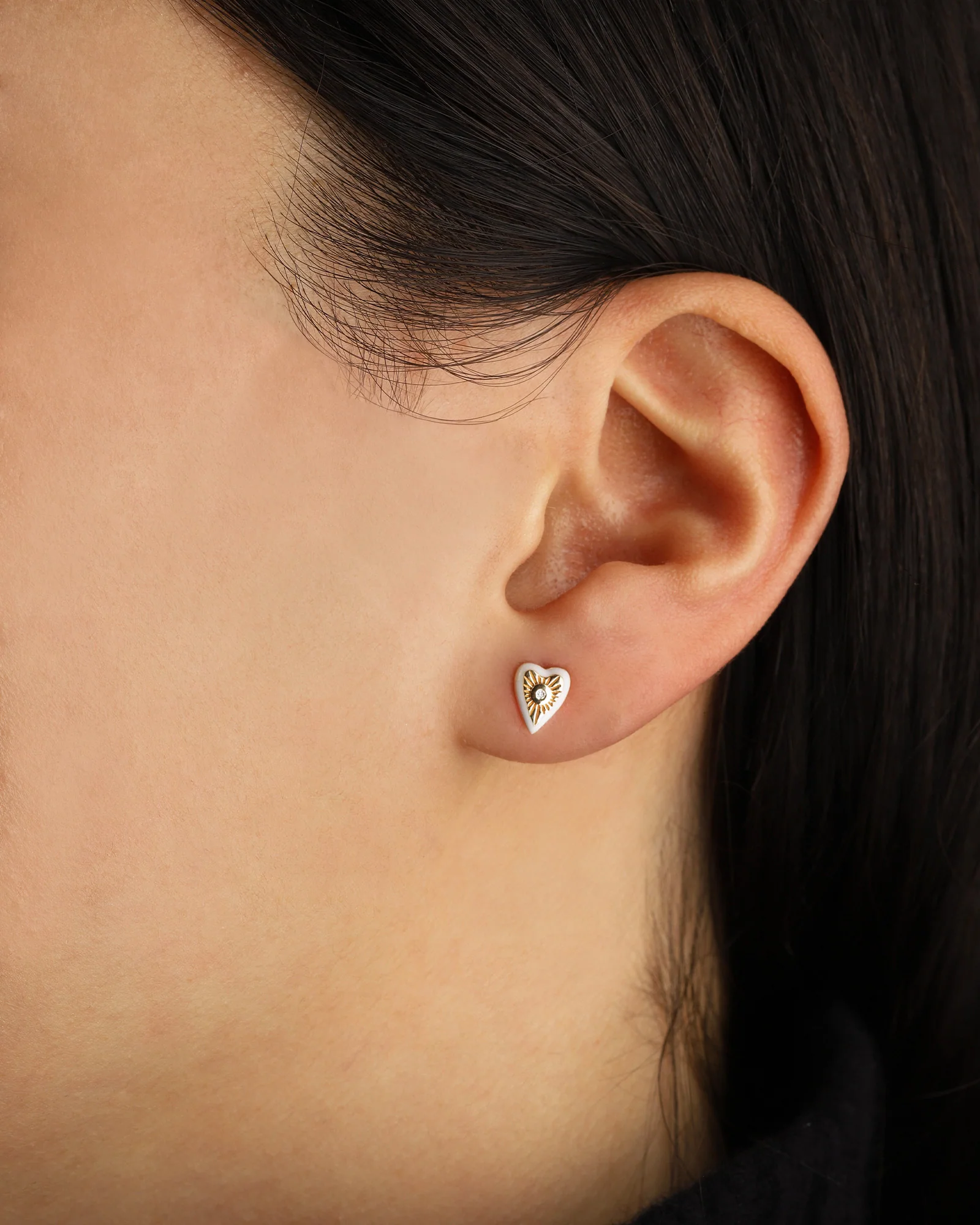 Enamel Diamond Heart Studs - Image 2