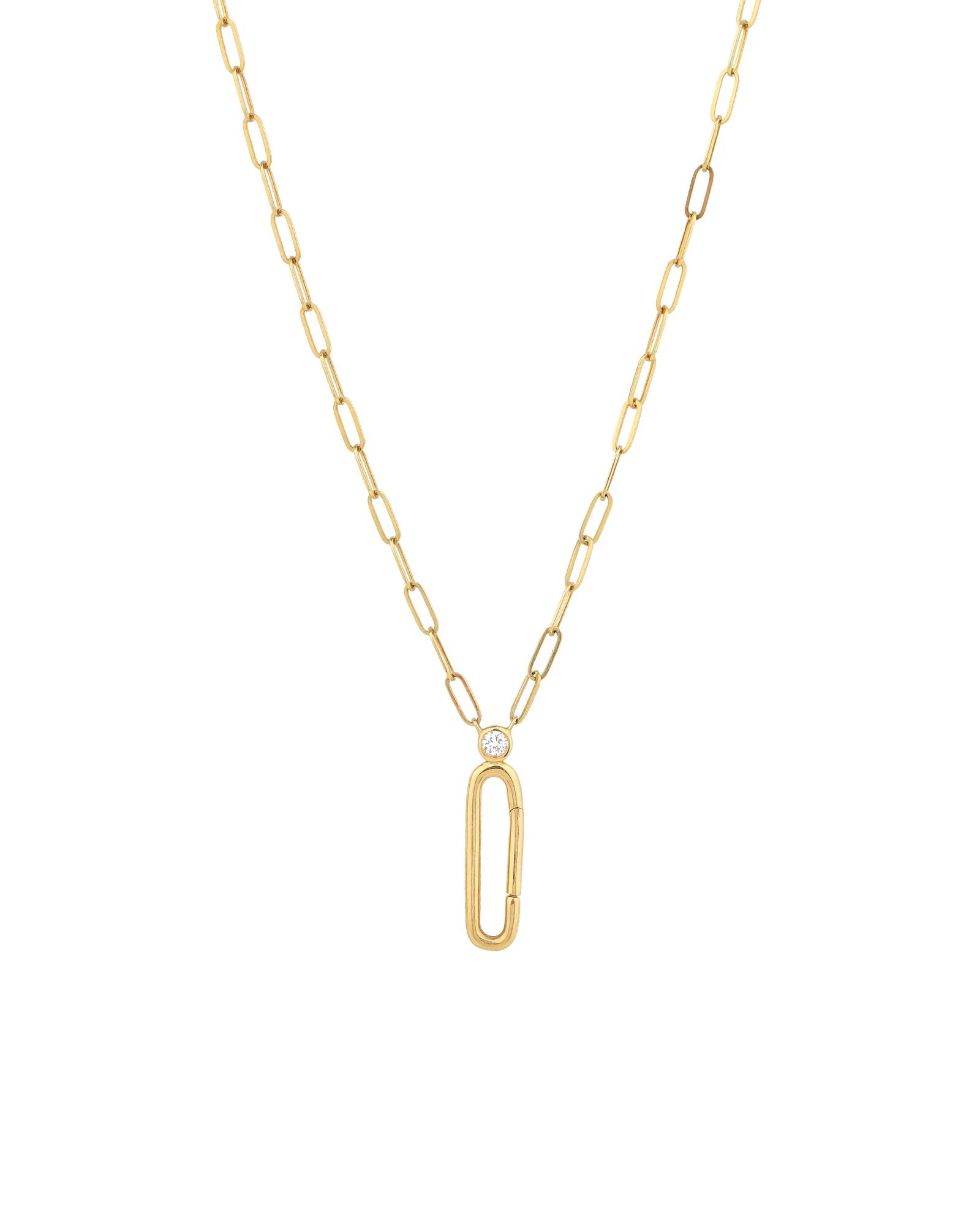 Paperclip Bezel Diamond Charm Holder Necklace
