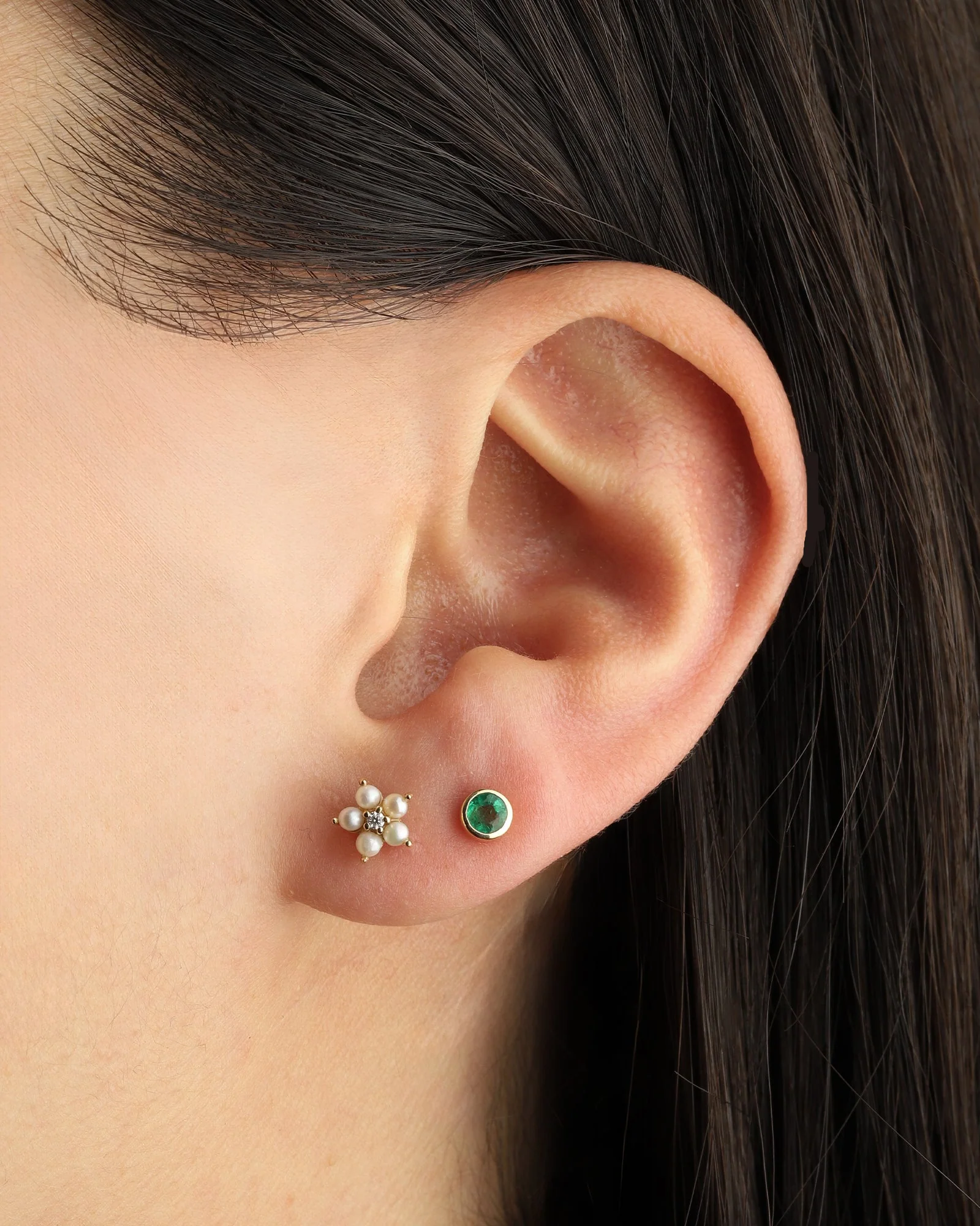 Pearl Diamond Flower Studs - Image 2
