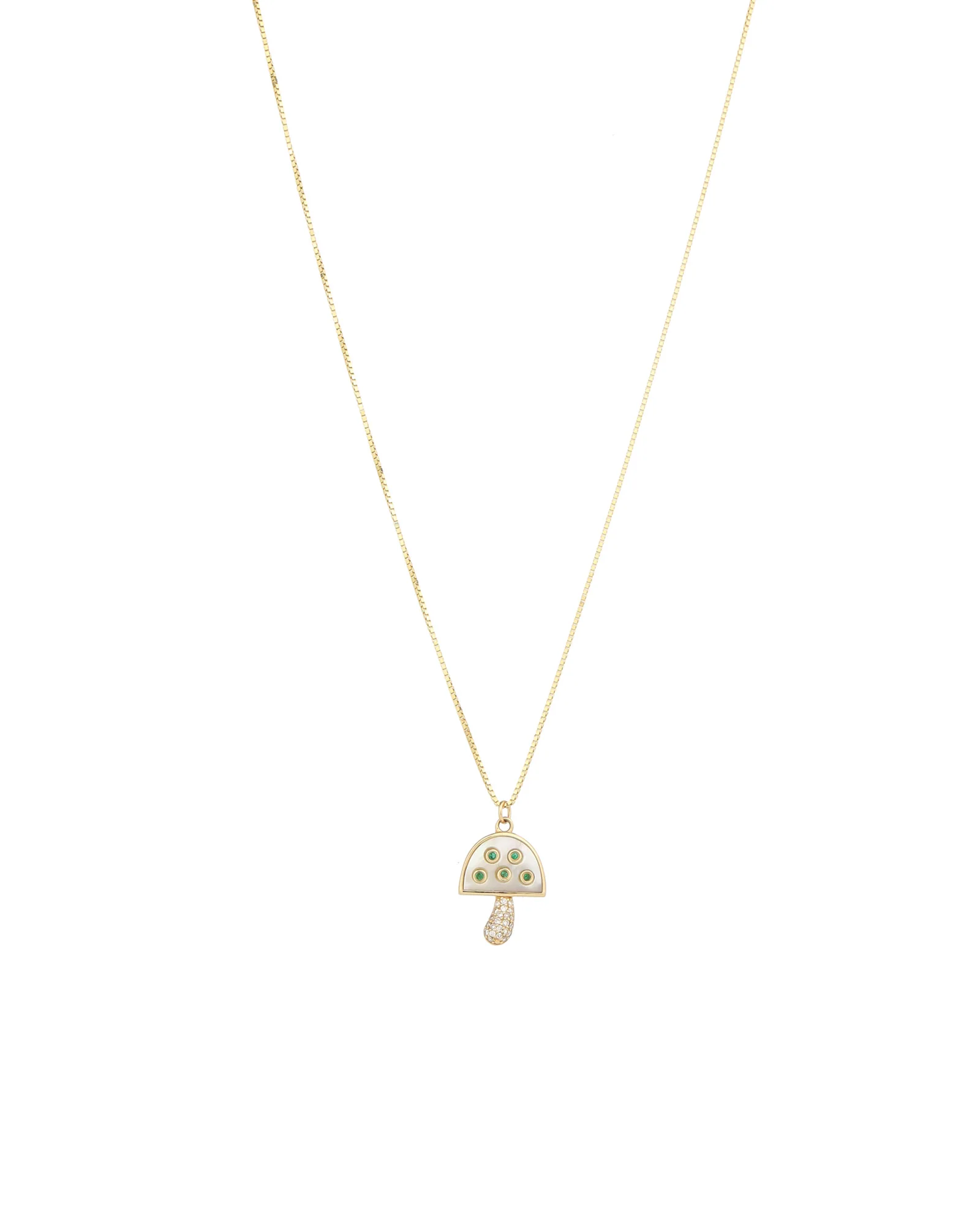 Stone Diamond Mushroom Box Chain Necklace