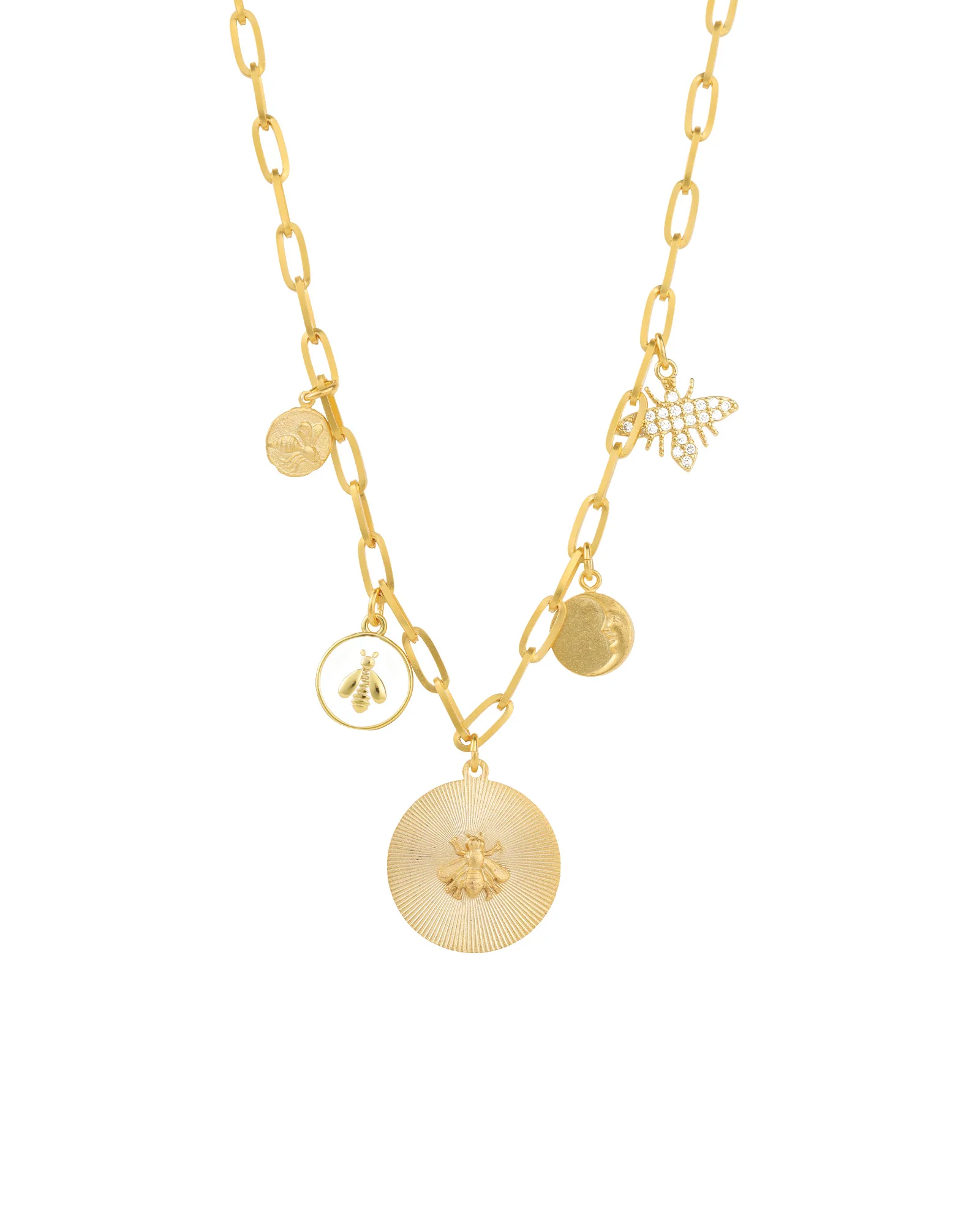 Bee Moon Charm Paperclip Necklace