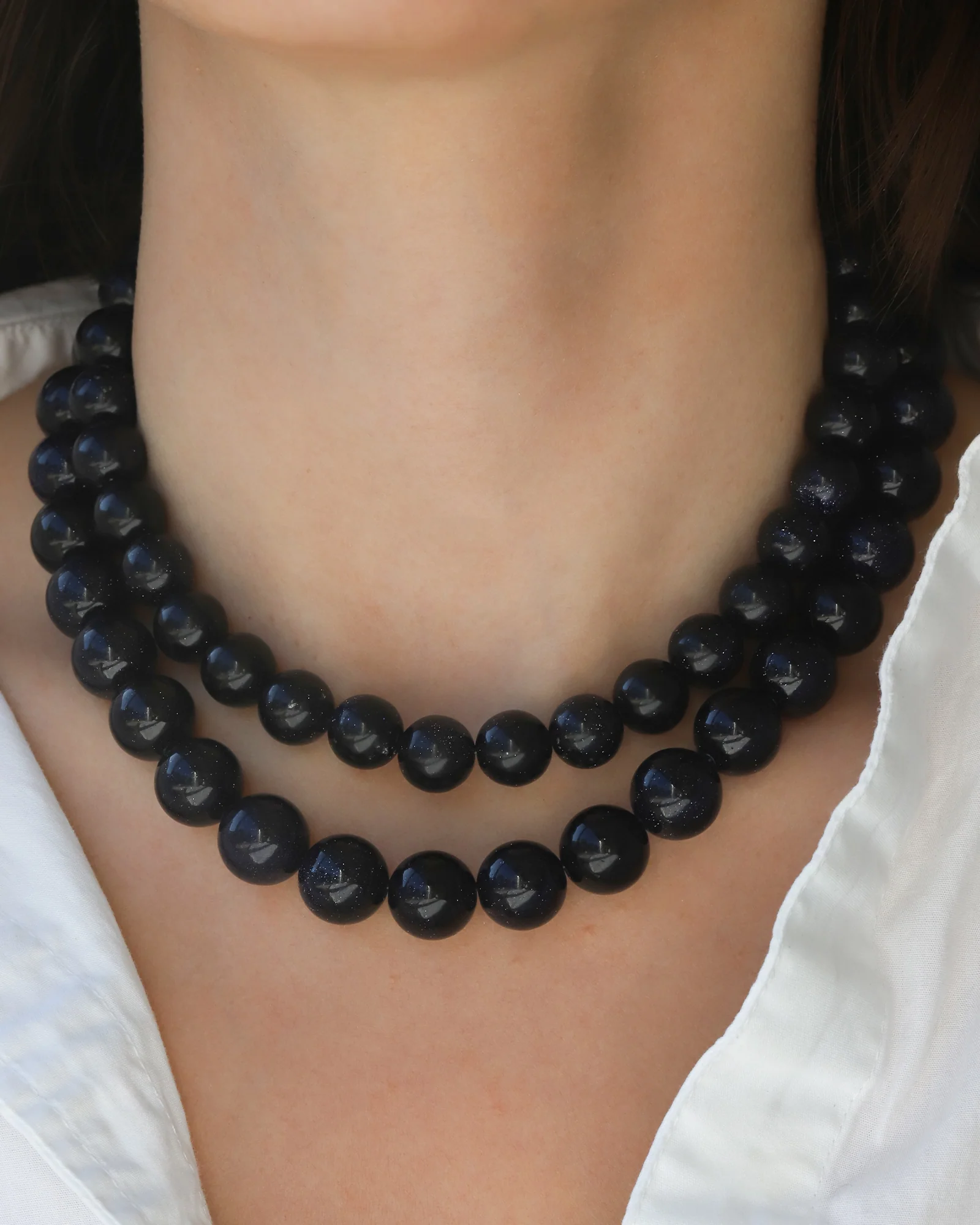 Blue Goldstone Chunky Beaded Necklace | 12mm - Image 4