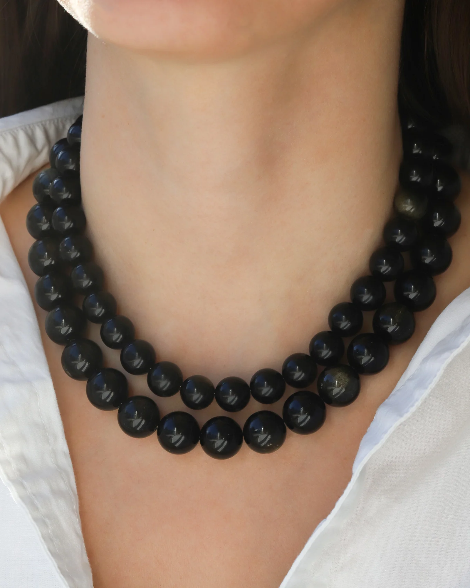 Golden Obsidian Chunky Beaded Necklace | 12mm - Image 4