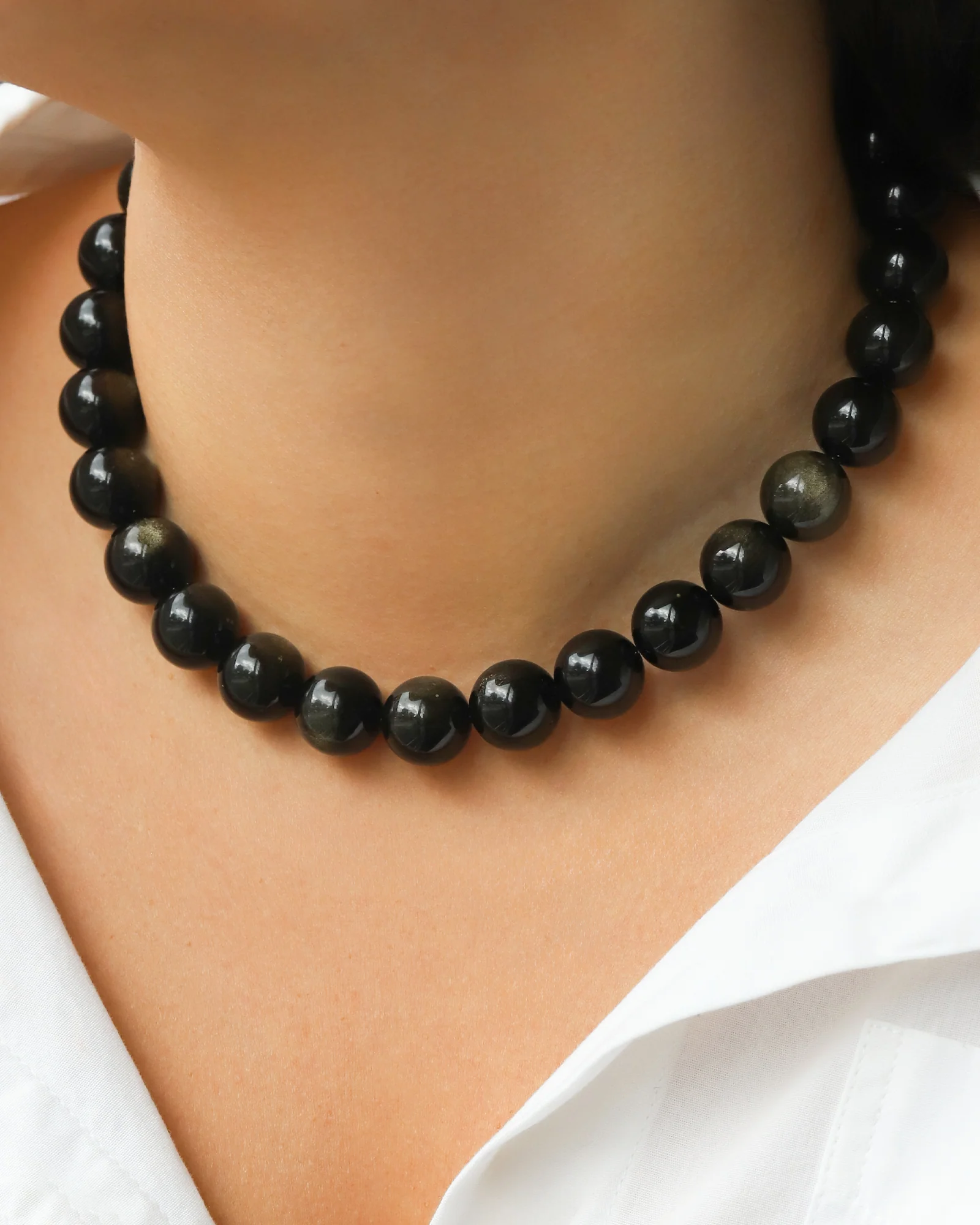Golden Obsidian Chunky Beaded Necklace | 14mm - Image 2