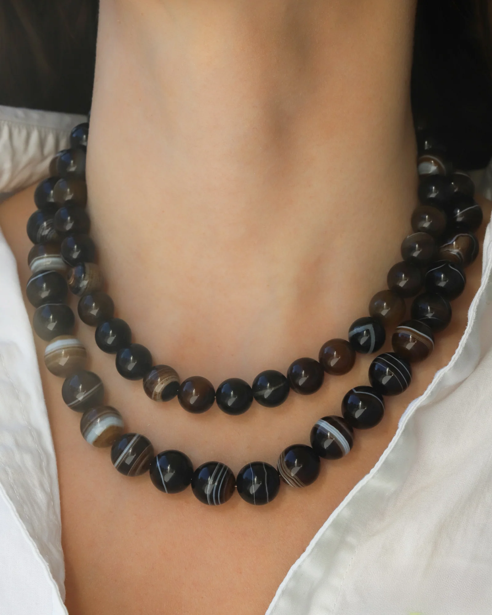 Brown Madagascar Agate Chunky Beaded Necklace | 14mm - Image 4