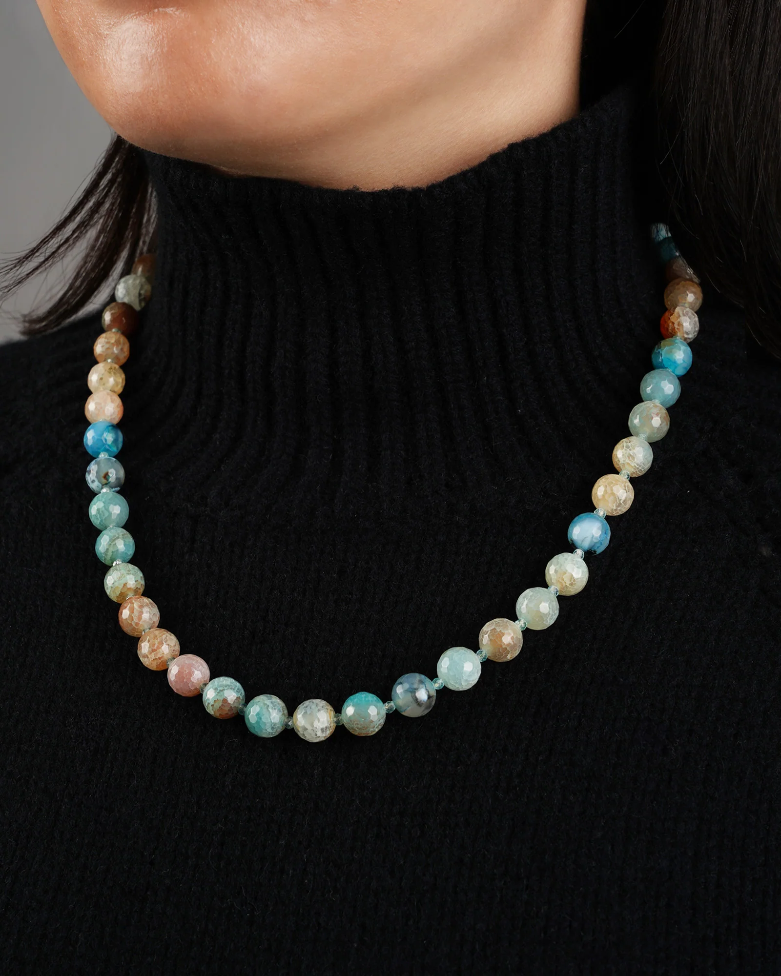 Blue Agate Long Faceted Beaded Necklace | 10mm - Image 2