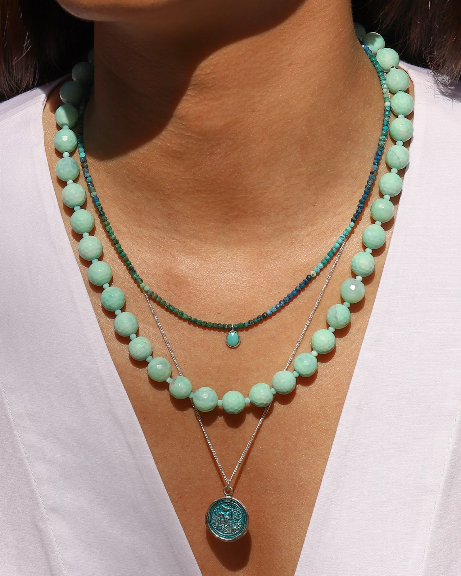 Light Green Agate Long Faceted Beaded Necklace | 10mm - Image 2