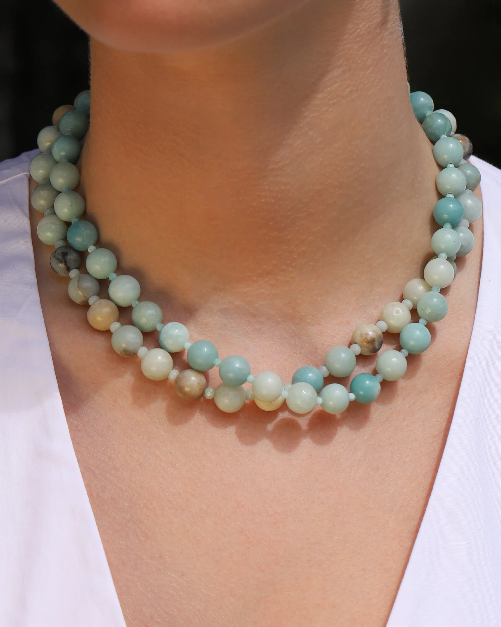 Blue Amazonite Beaded Necklace | 10mm - Image 2