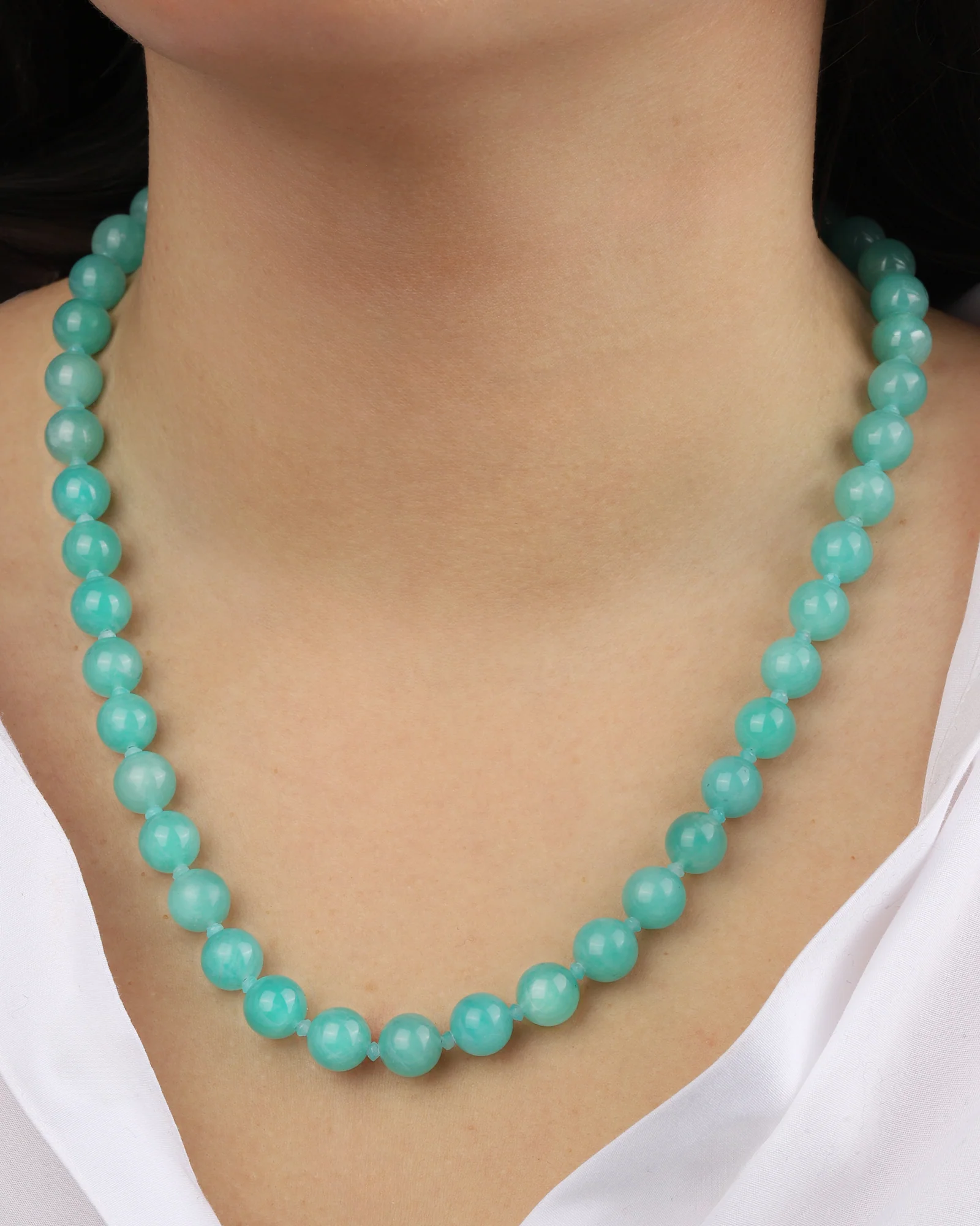 Peruvian Amazonite Long Beaded Necklace | 10mm - Image 2
