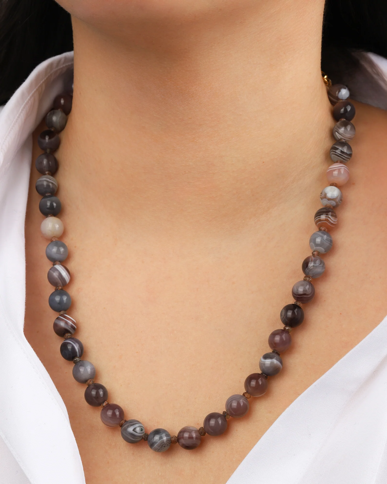 Botswana Agate Long Beaded Necklace | 10mm - Image 2