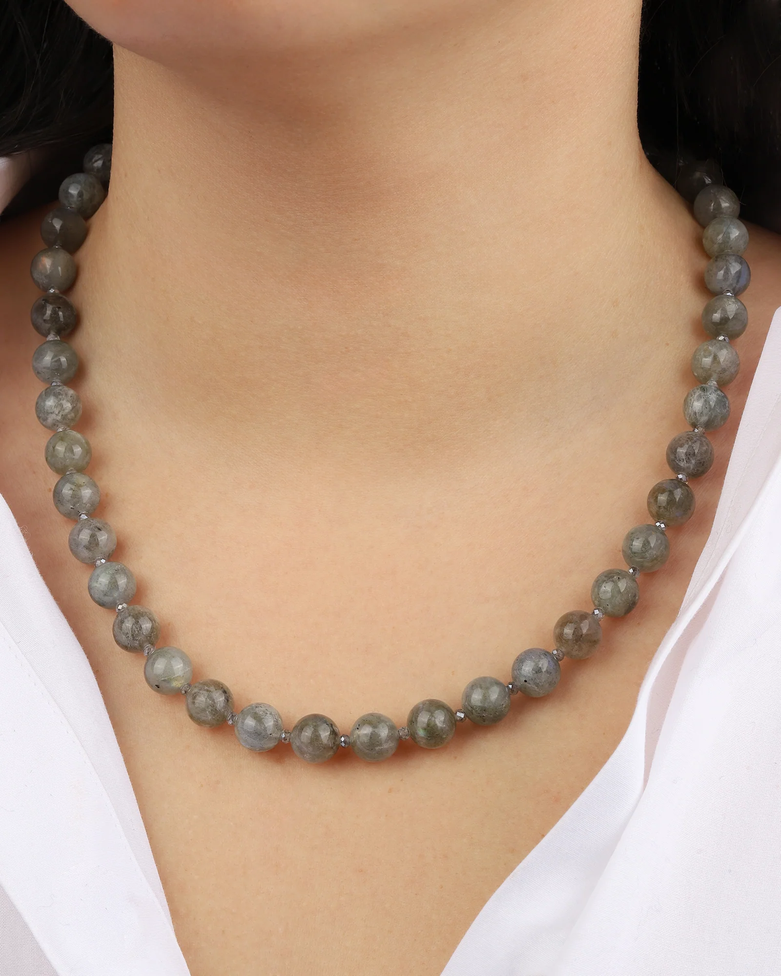 Labradorite Long Beaded Necklace | 10mm - Image 2