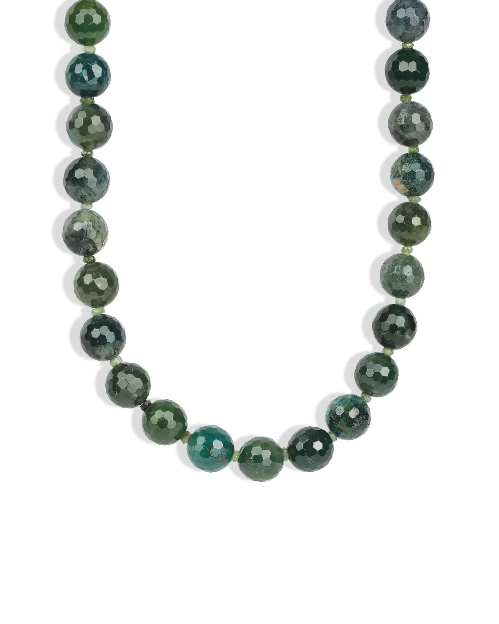 Moss Agate Long Faceted Beaded Necklace | 10mm
