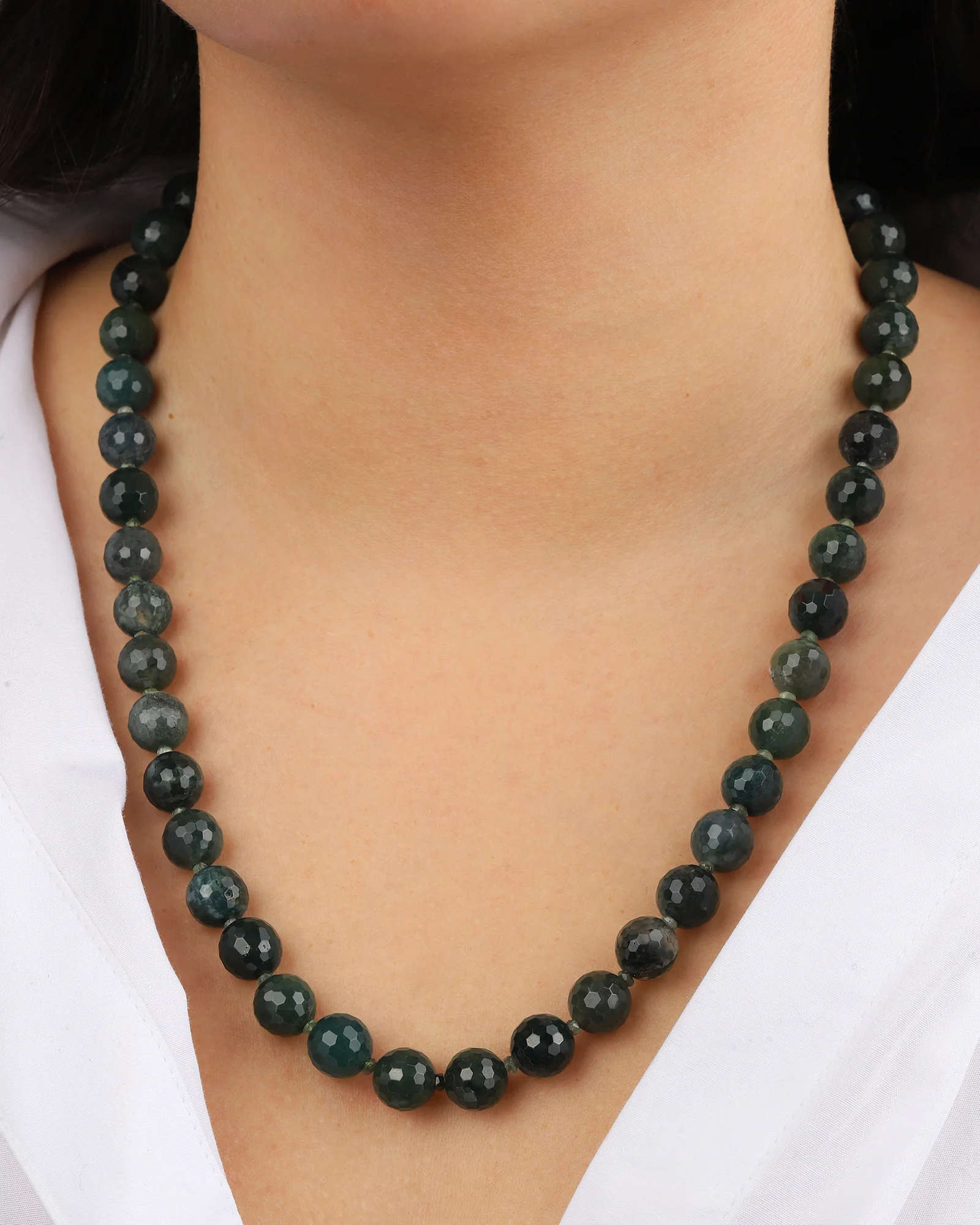 Moss Agate Long Faceted Beaded Necklace | 10mm - Image 2