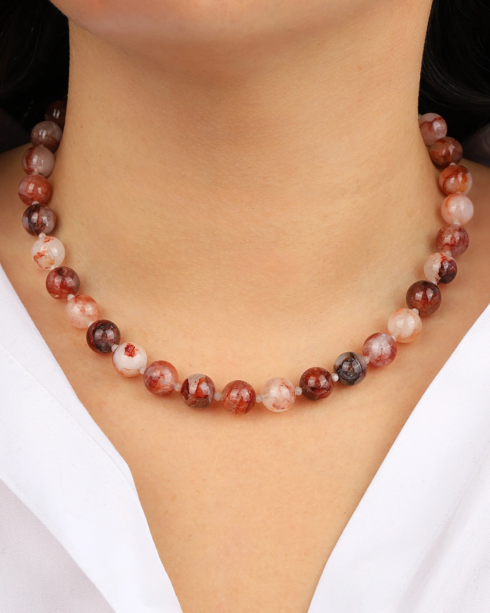 Tangerine Quartz Beaded Necklace | 10mm - Image 2