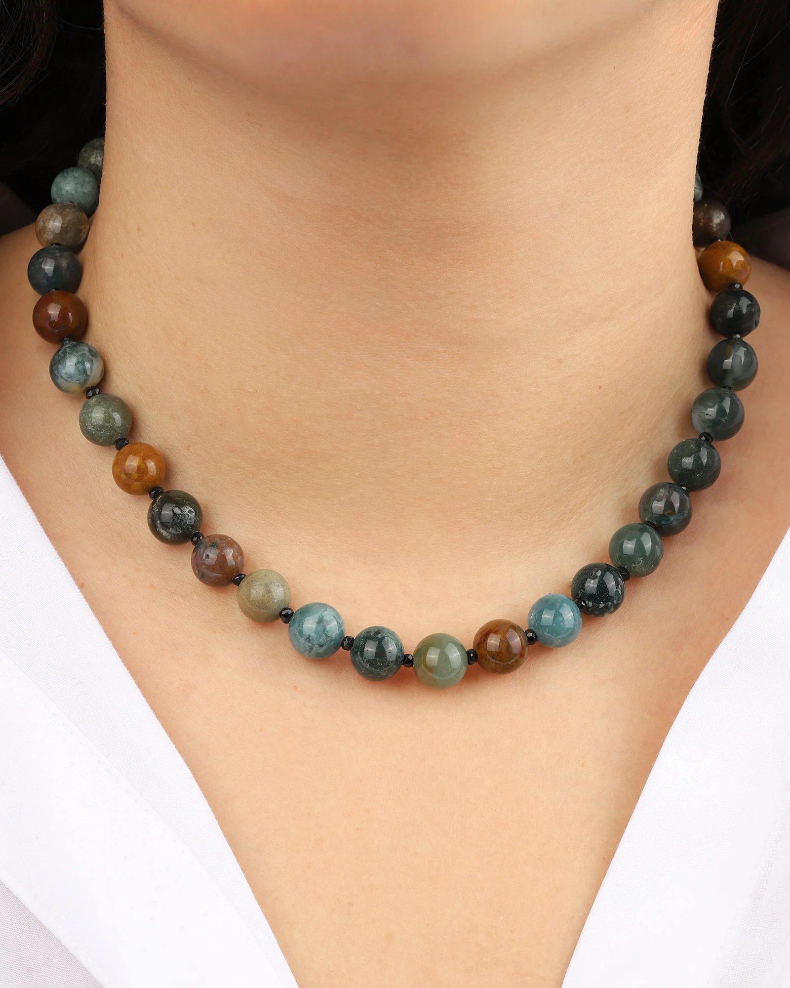 Indian Agate Beaded Necklace | 10mm - Image 2
