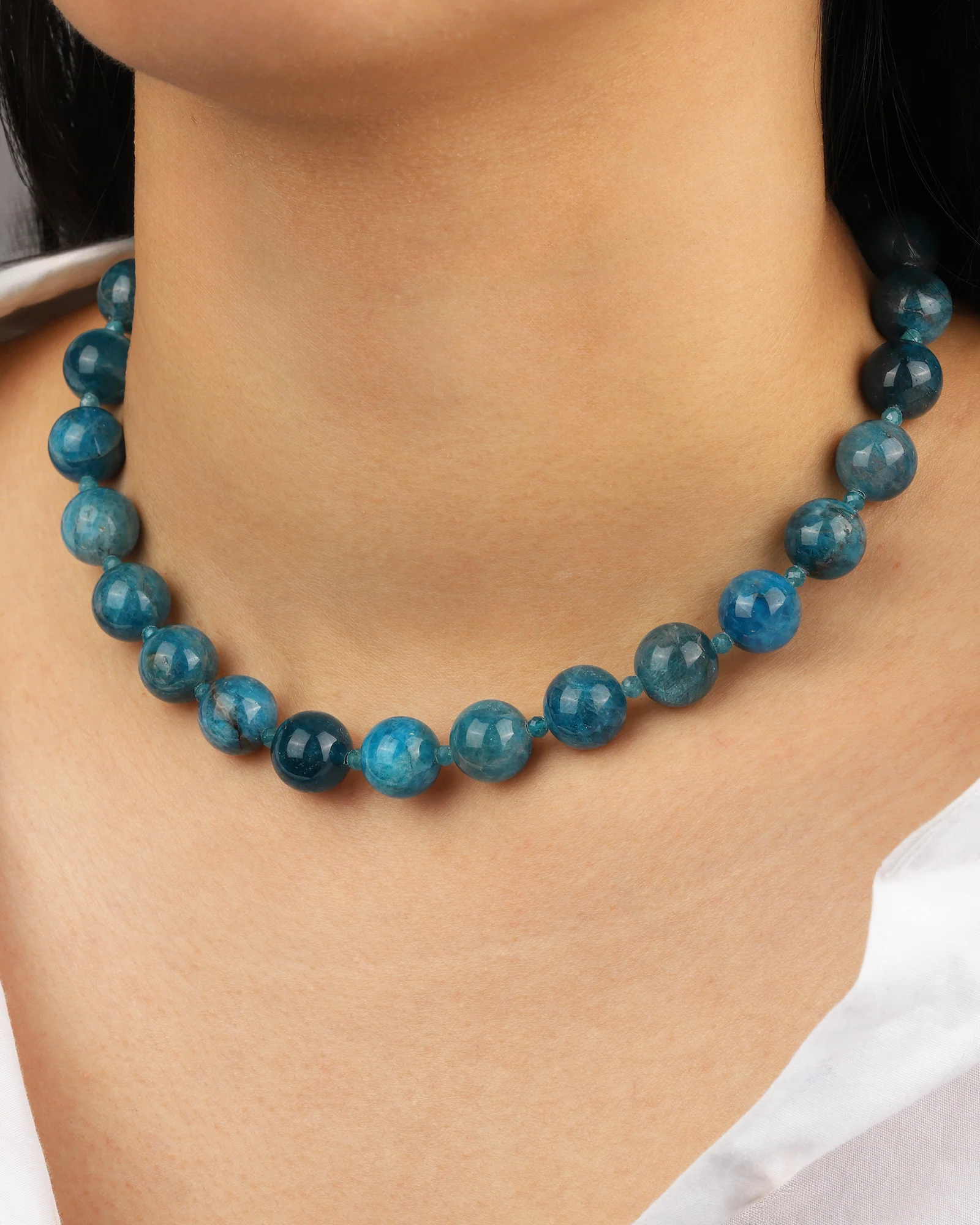 Blue Apatite Chunky Beaded Necklace | 12mm - Image 2