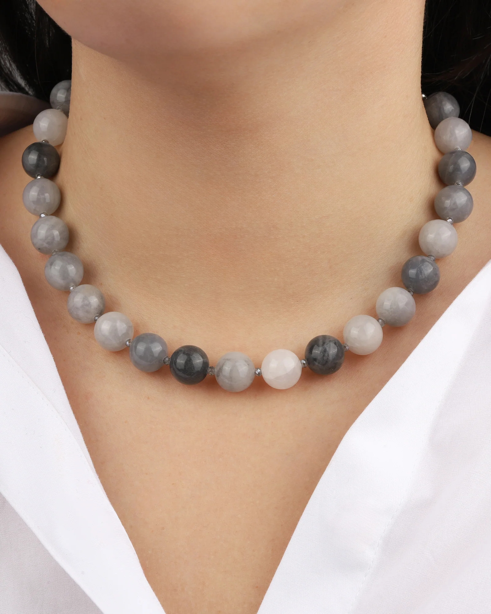 Cloudy Quartz Chunky Beaded Necklace | 12mm - Image 2
