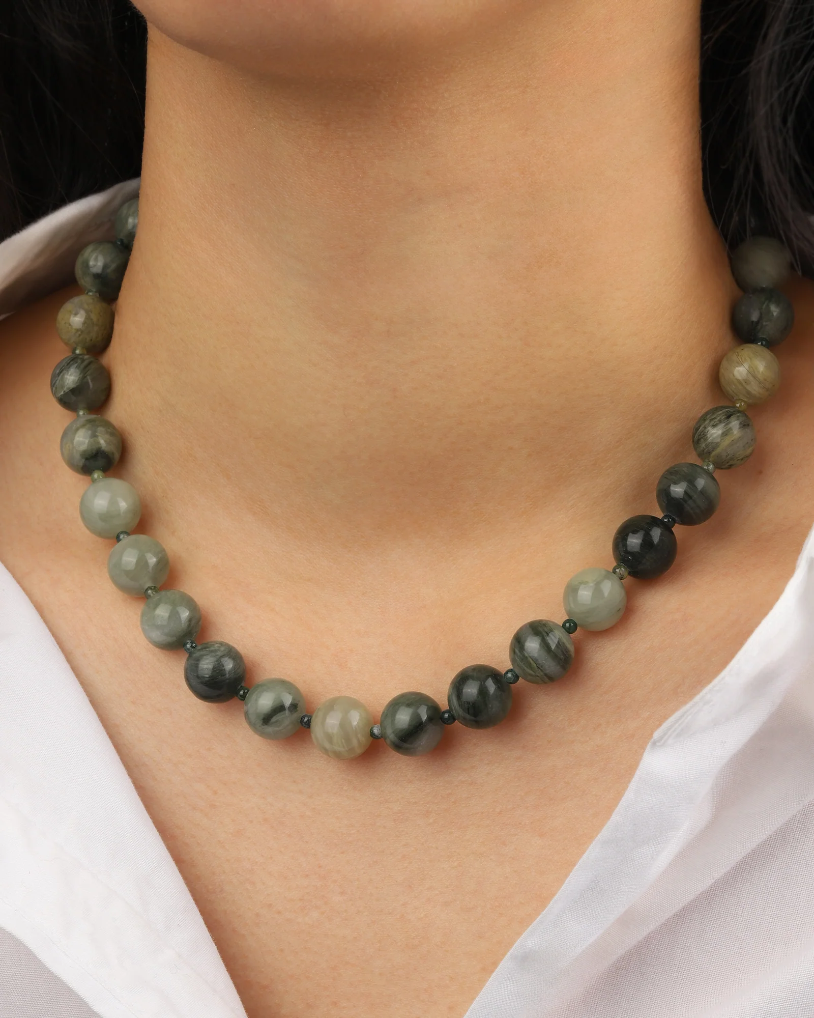 Light Moss Agate Chunky Beaded Necklace | 12mm - Image 2