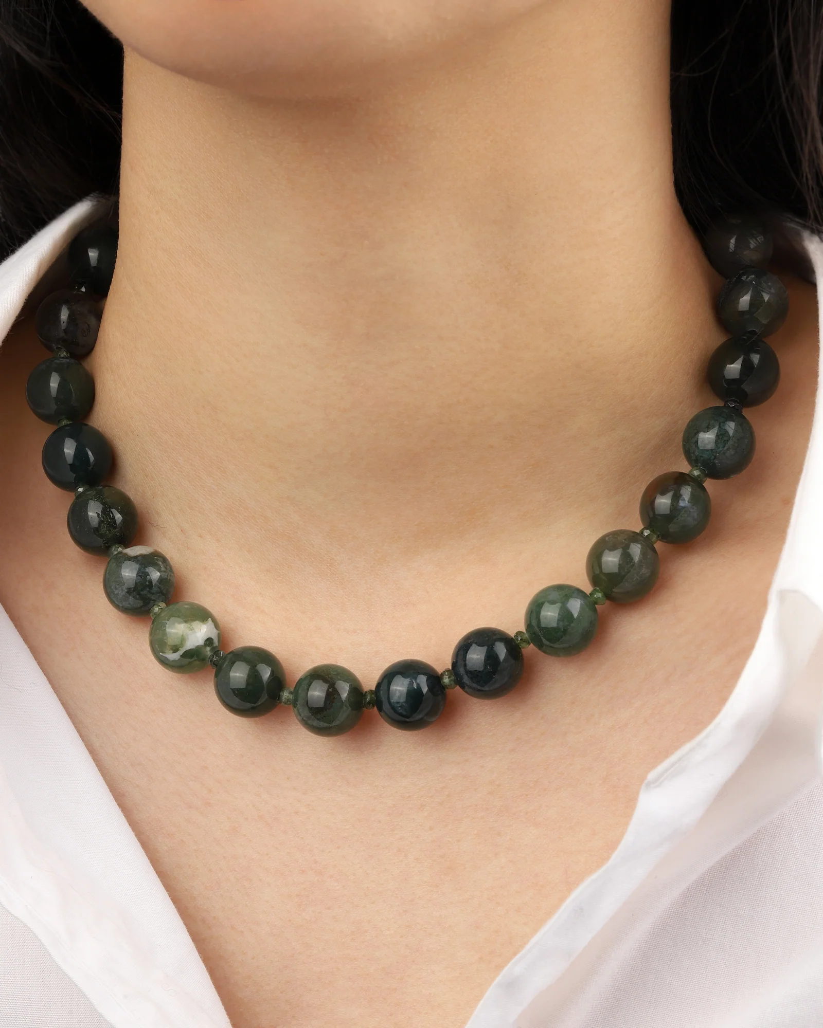Moss Agate Chunky Beaded Necklace | 14mm - Image 2
