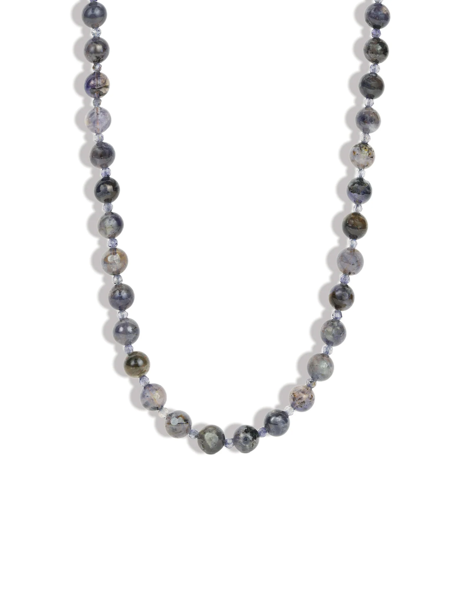 Grey Blue Iolite Extra Long Beaded Necklace | 8mm