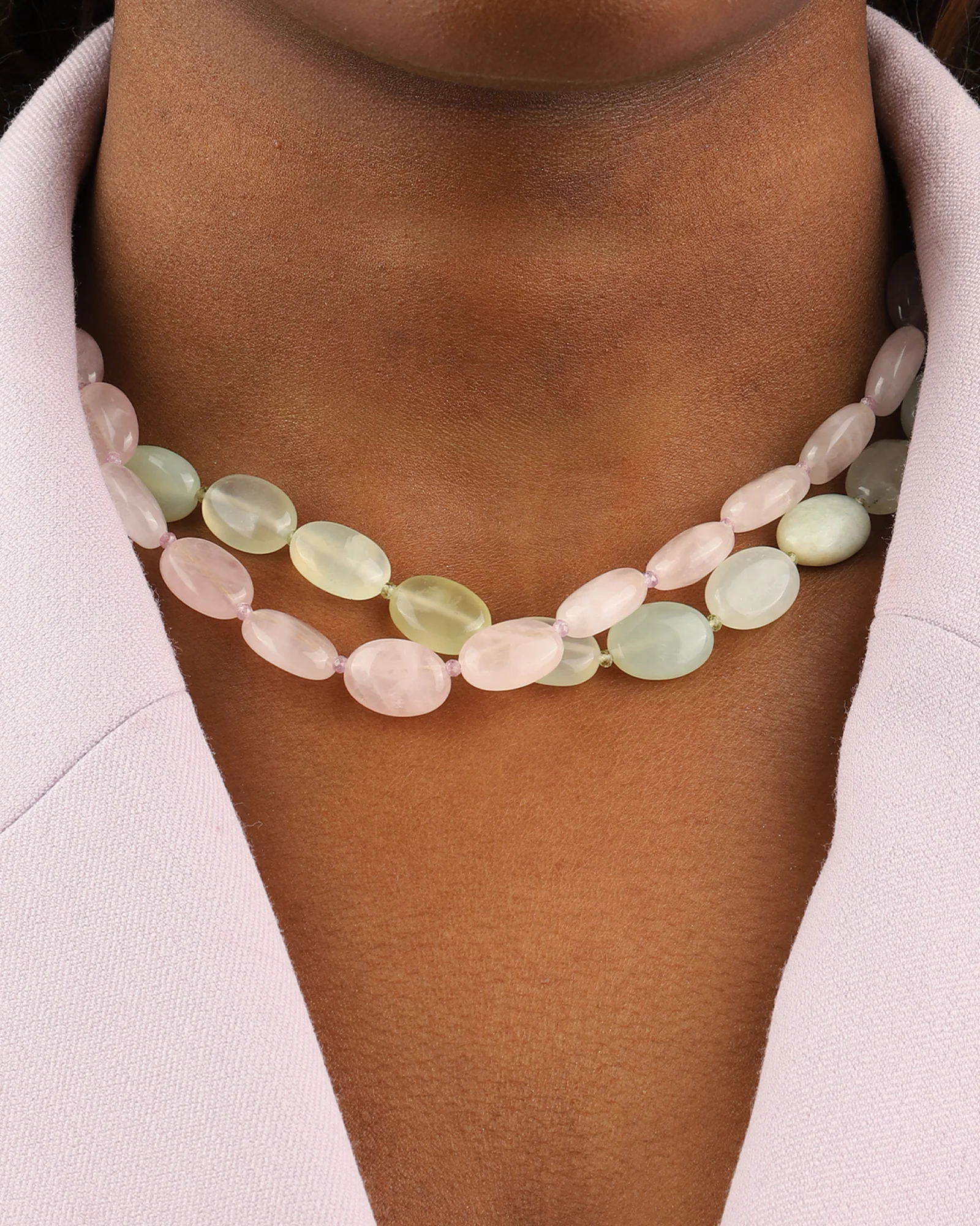 Rose Quartz Oval Beaded Necklace - Image 2