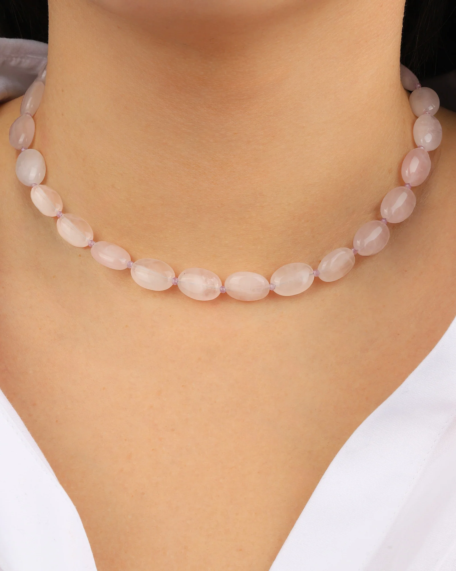 Rose Quartz Oval Beaded Necklace - Image 4