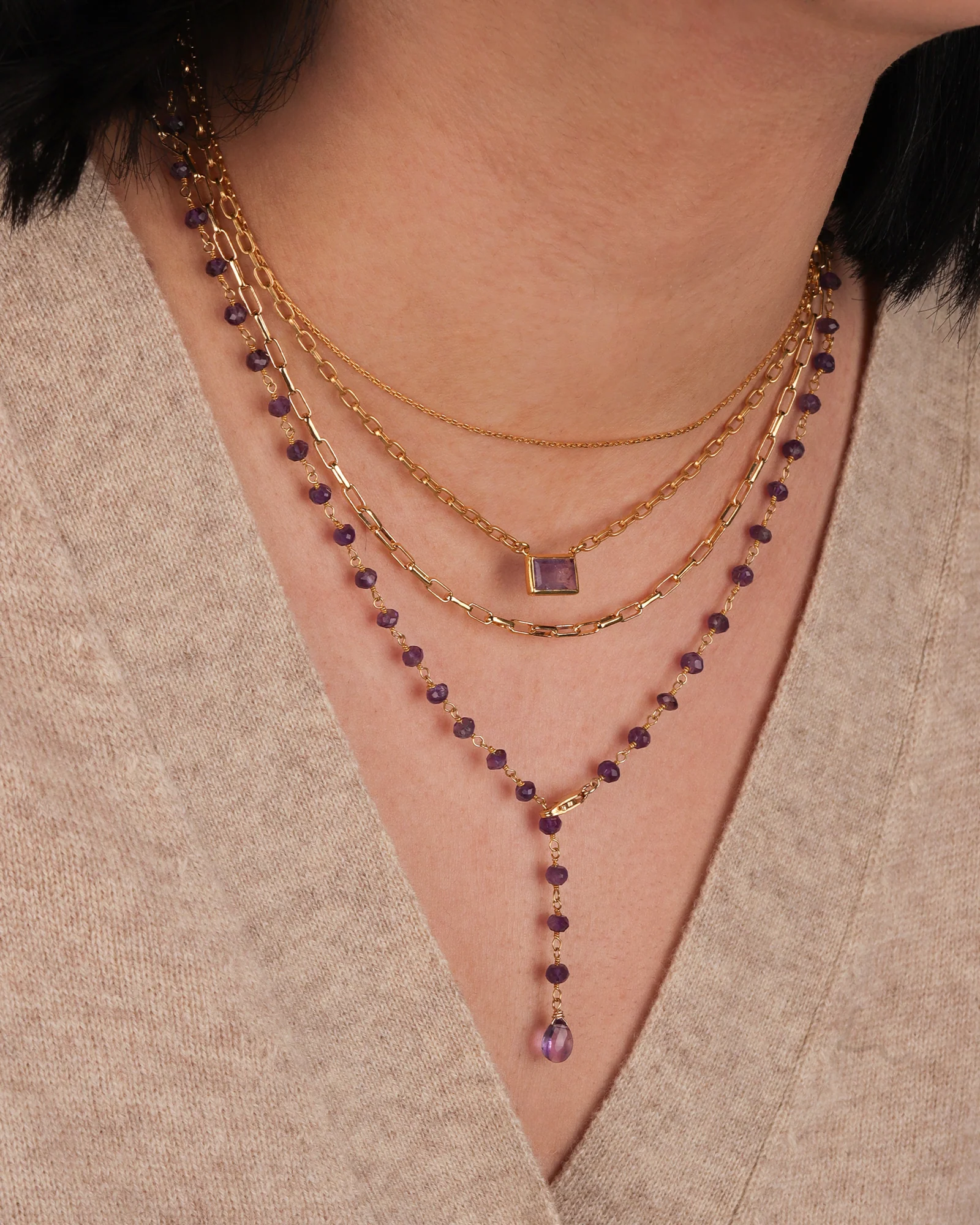 Amethyst Chain Drop Lariat - Image 2