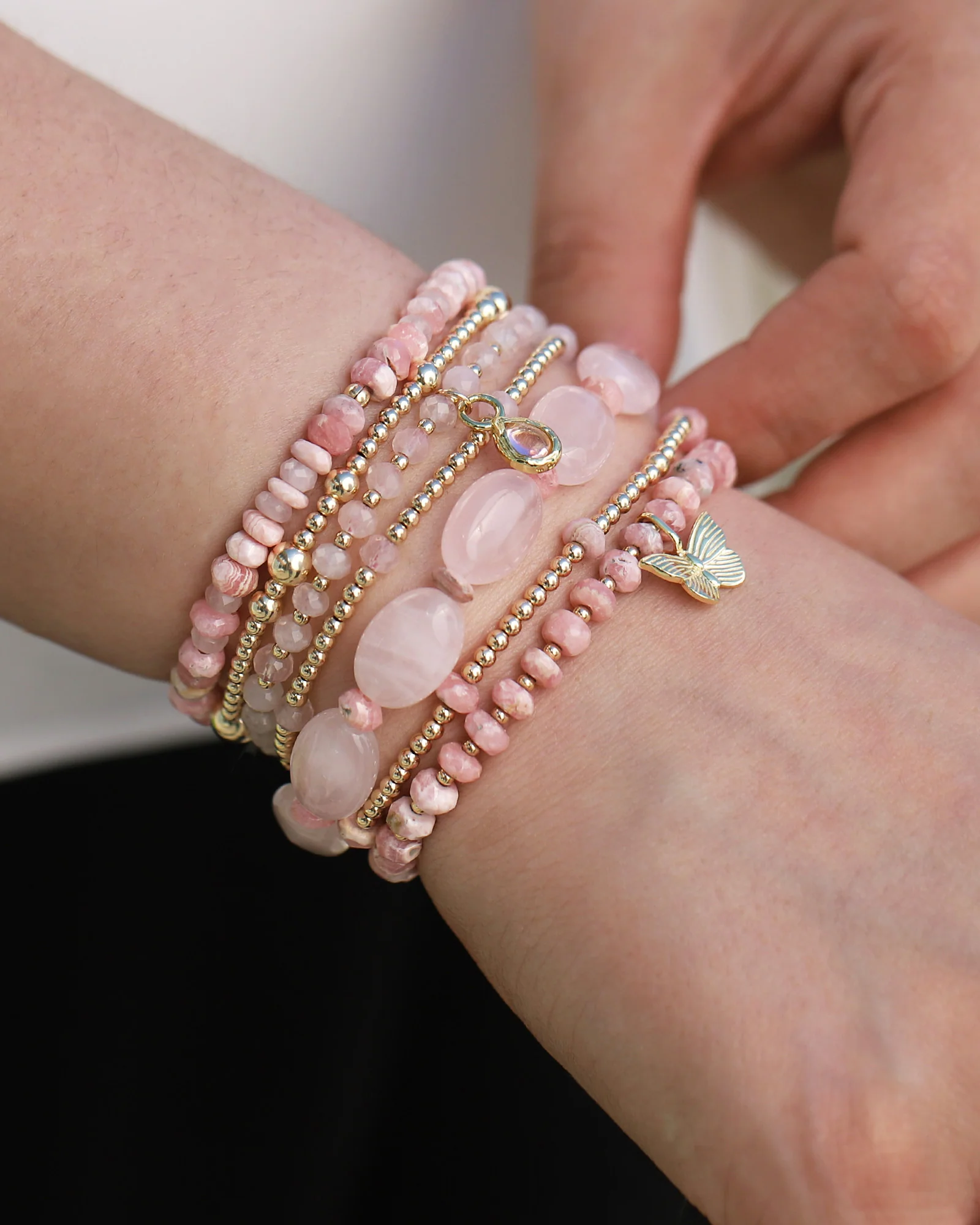 Oval Rose Quartz Beaded Bracelet - Image 2